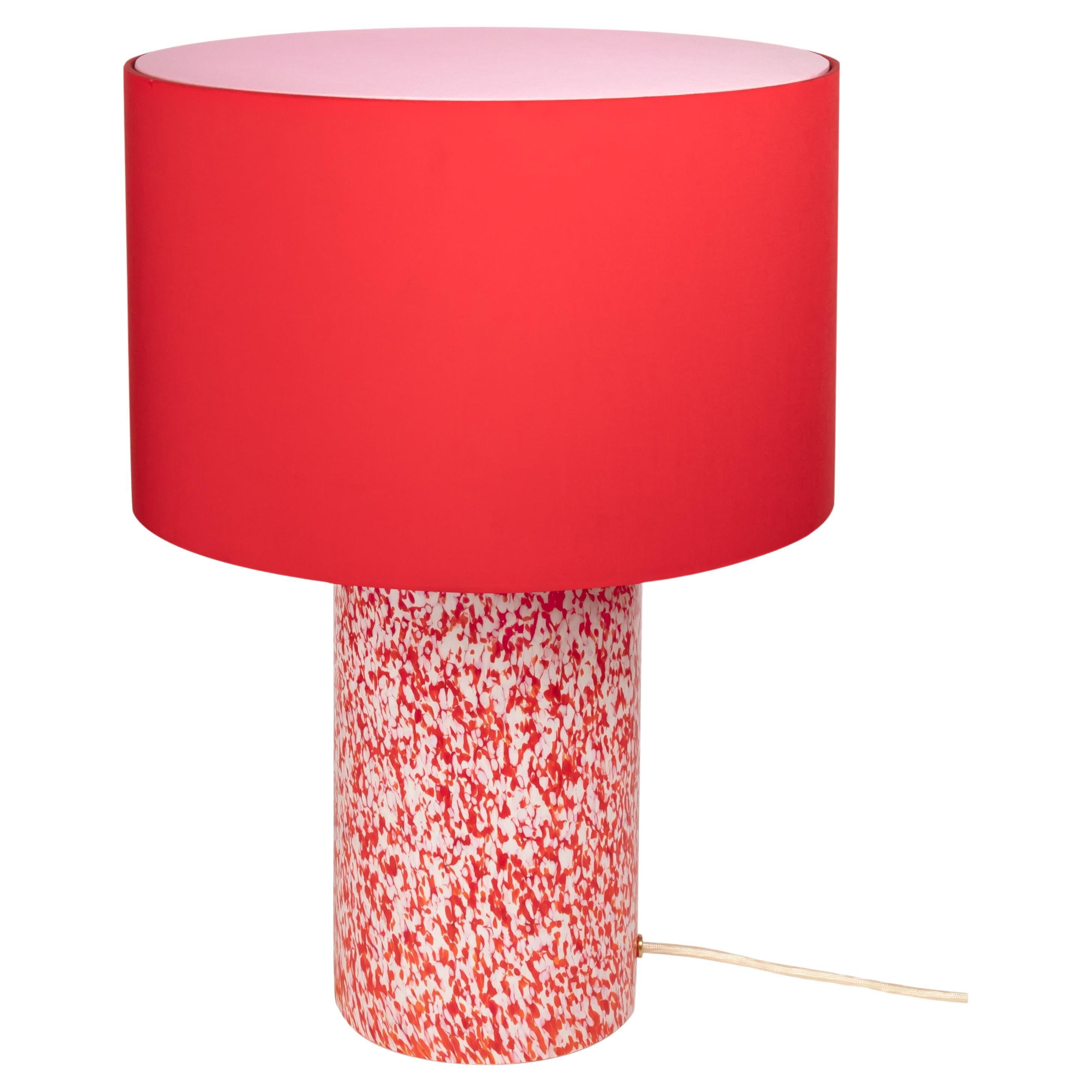 Murano Glas Rot & Elfenbein Säule Lampe mit Baumwolle Lampenschirm von Stories Of Italy