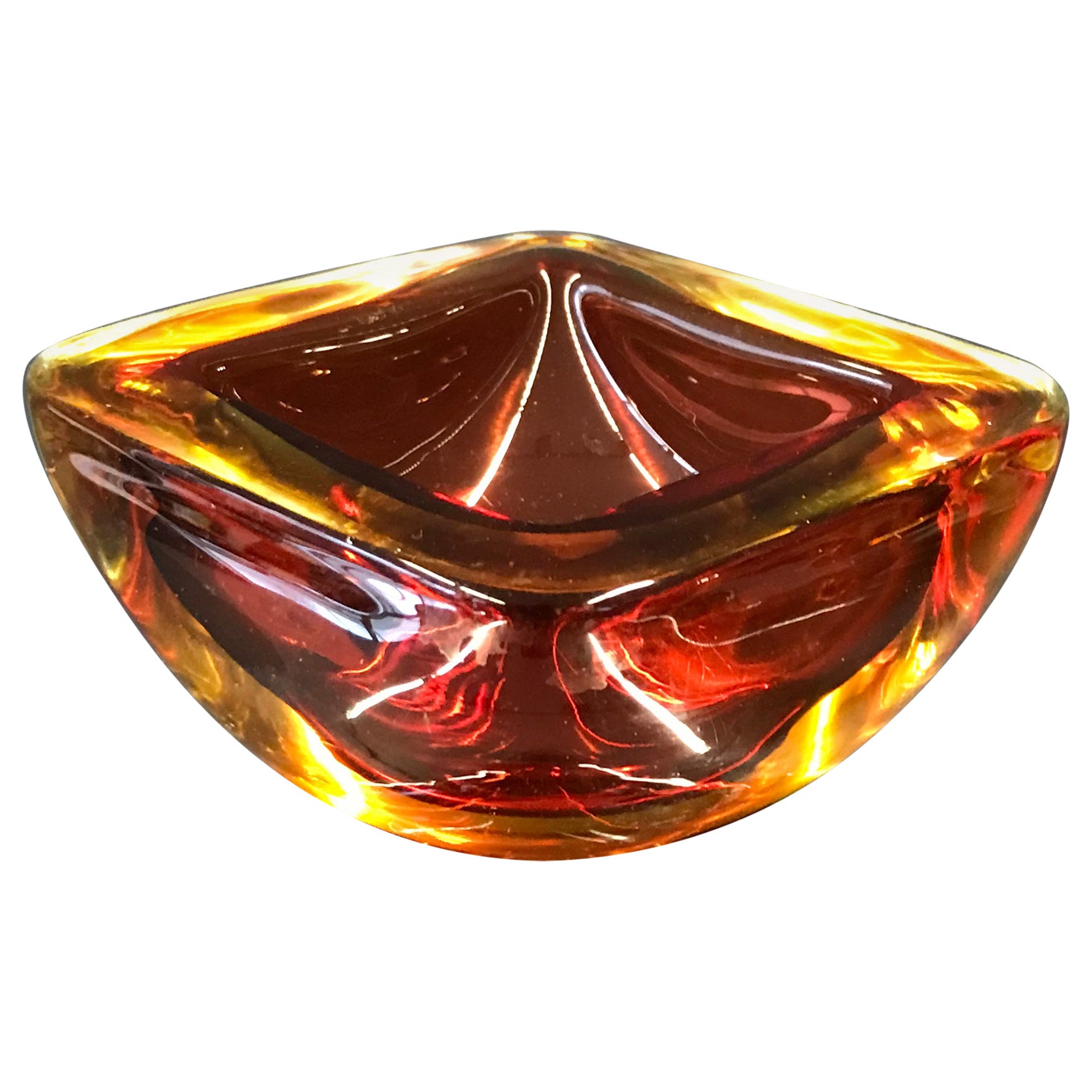 Murano Glas "RED-ORANGE" Schalenaschenbecher Murano, Italien, 1970er Jahre