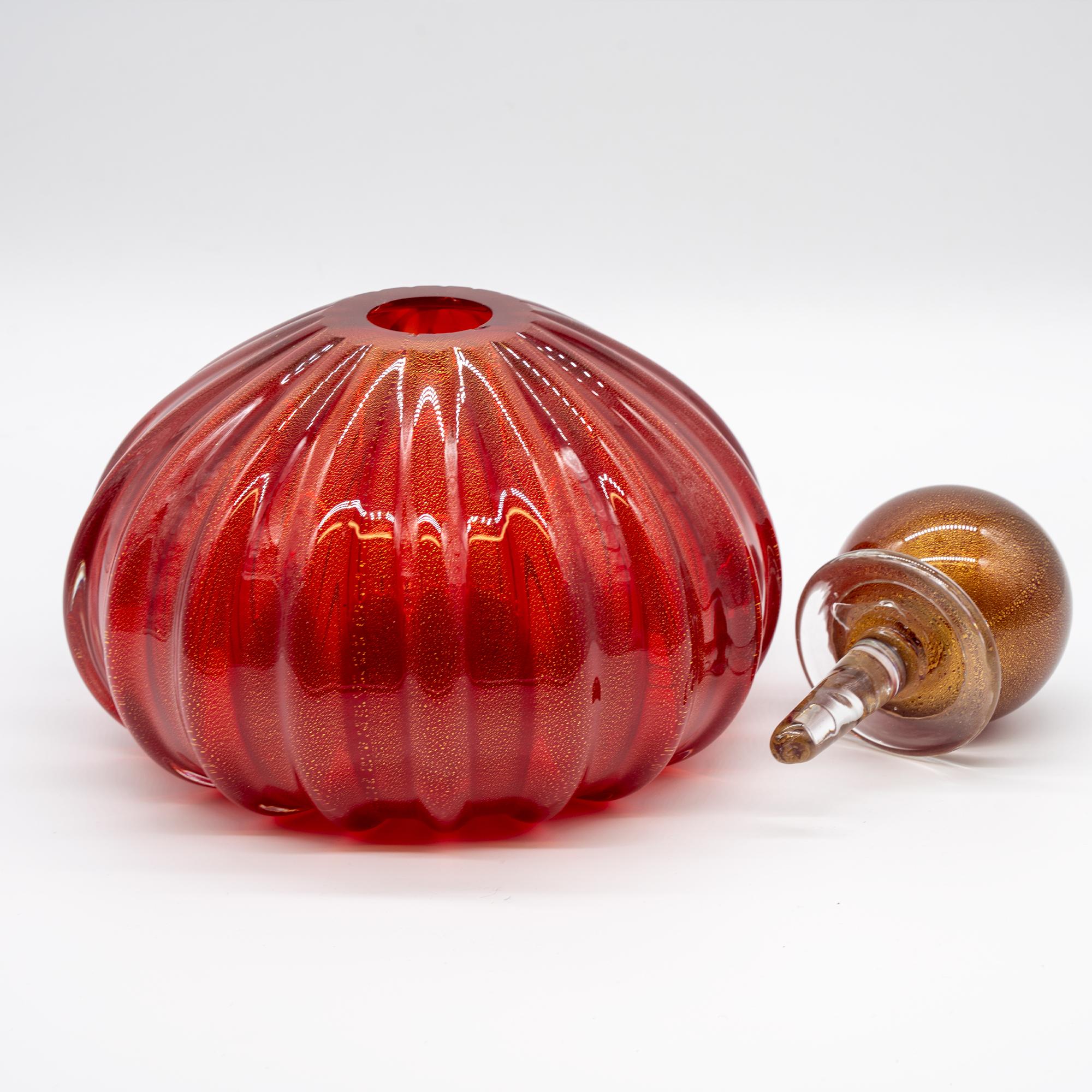 Italian Murano Glass Red Parfum Bottle Vase, Made in Italy, Mouth Blow, Recent Product For Sale