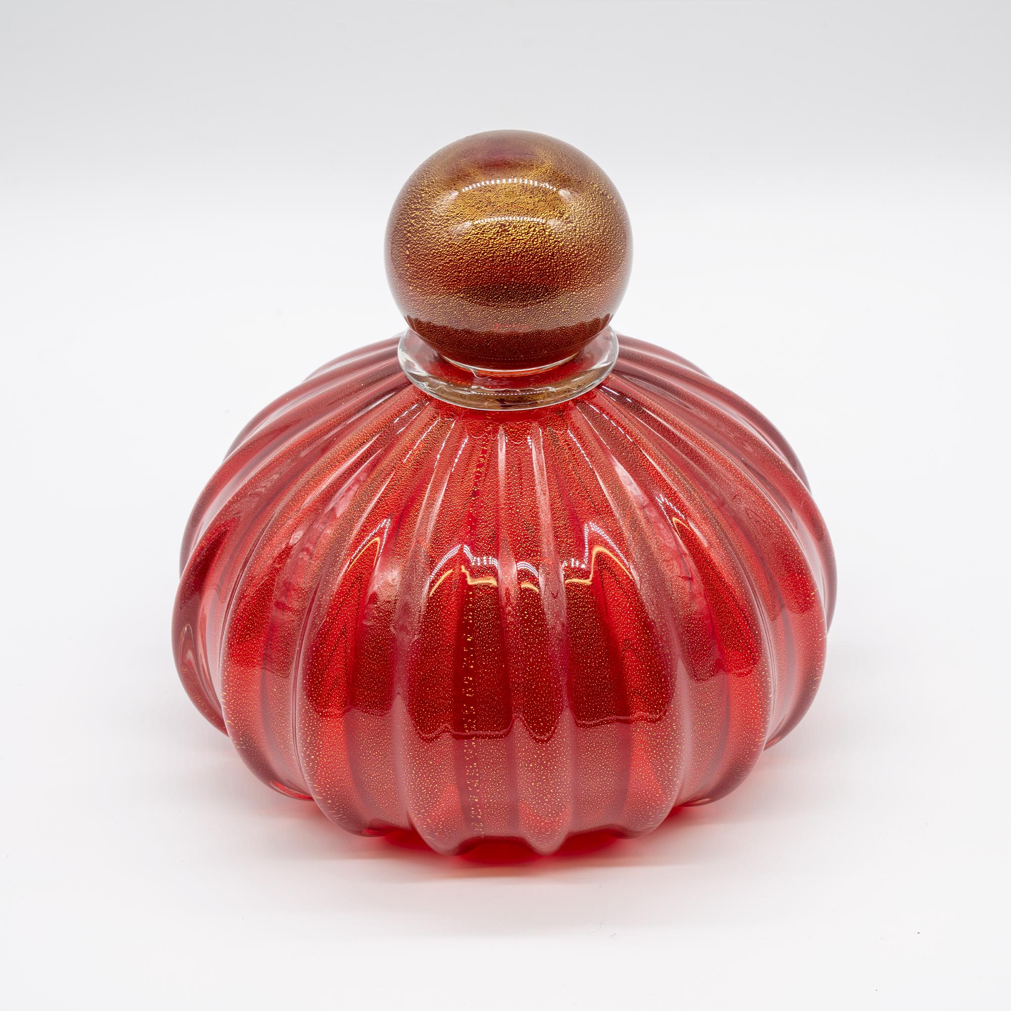 Italian Murano Glass Red Parfum Bottle Vase, Made in Italy, Mouth Blow, Recent Product
