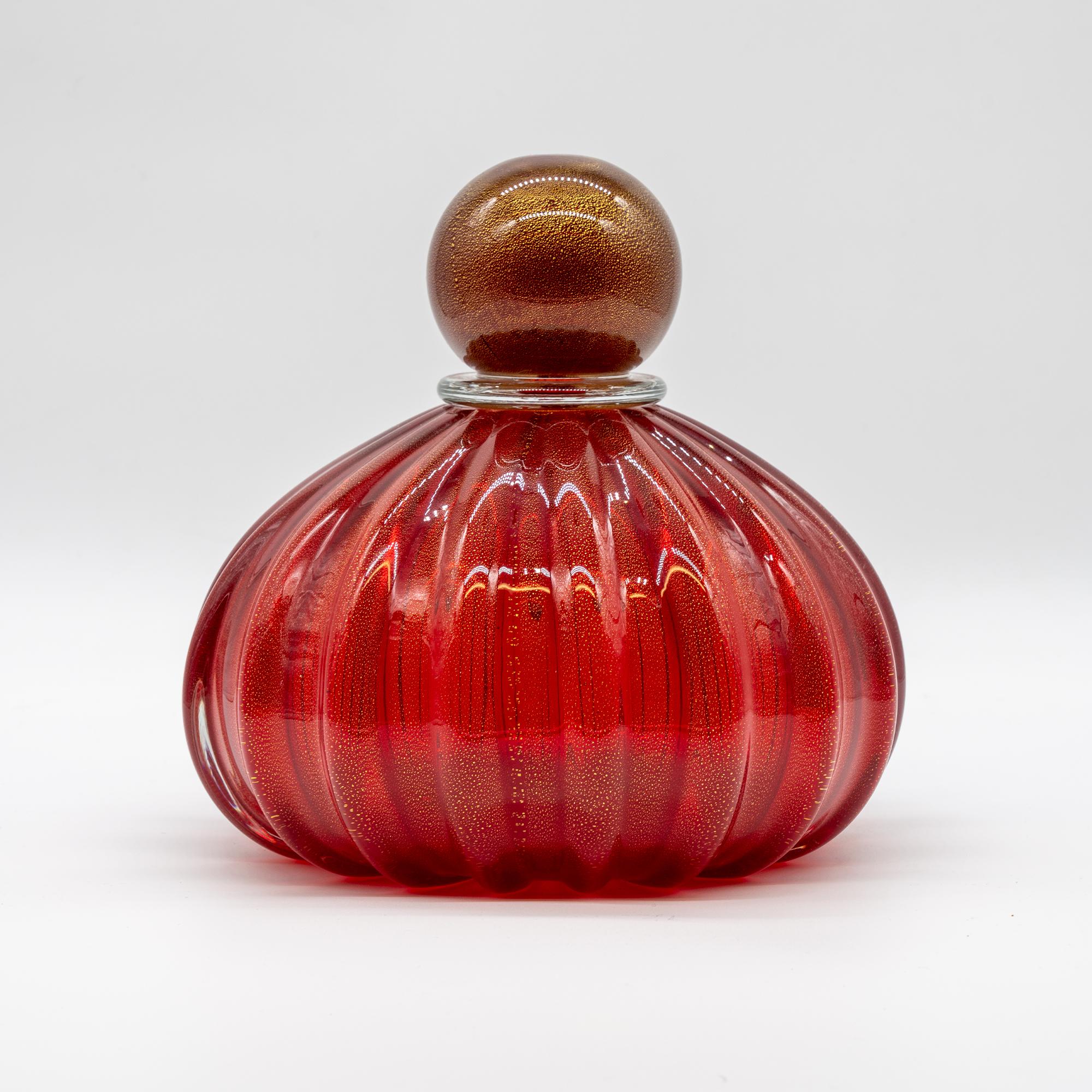 Contemporary Murano Glass Red Parfum Bottle Vase, Made in Italy, Mouth Blow, Recent Product For Sale