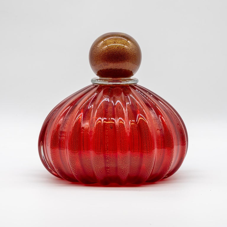 Murano Glass Red Parfum Bottle Vase, Made in Italy, Mouth Blow, Recent