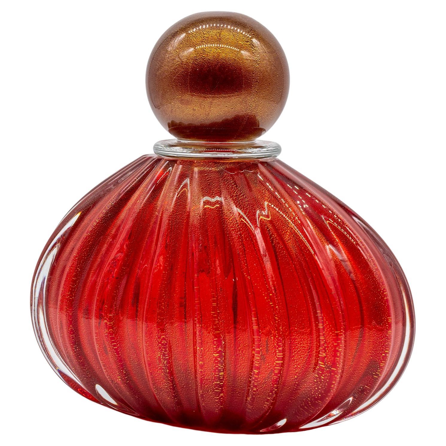 Murano Glass Red Parfum Bottle Vase, Made in Italy, Mouth Blow, Recent Product For Sale