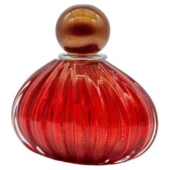 Murano Glass Red Parfum Bottle Vase, Made in Italy, Mouth Blow, Recent Product