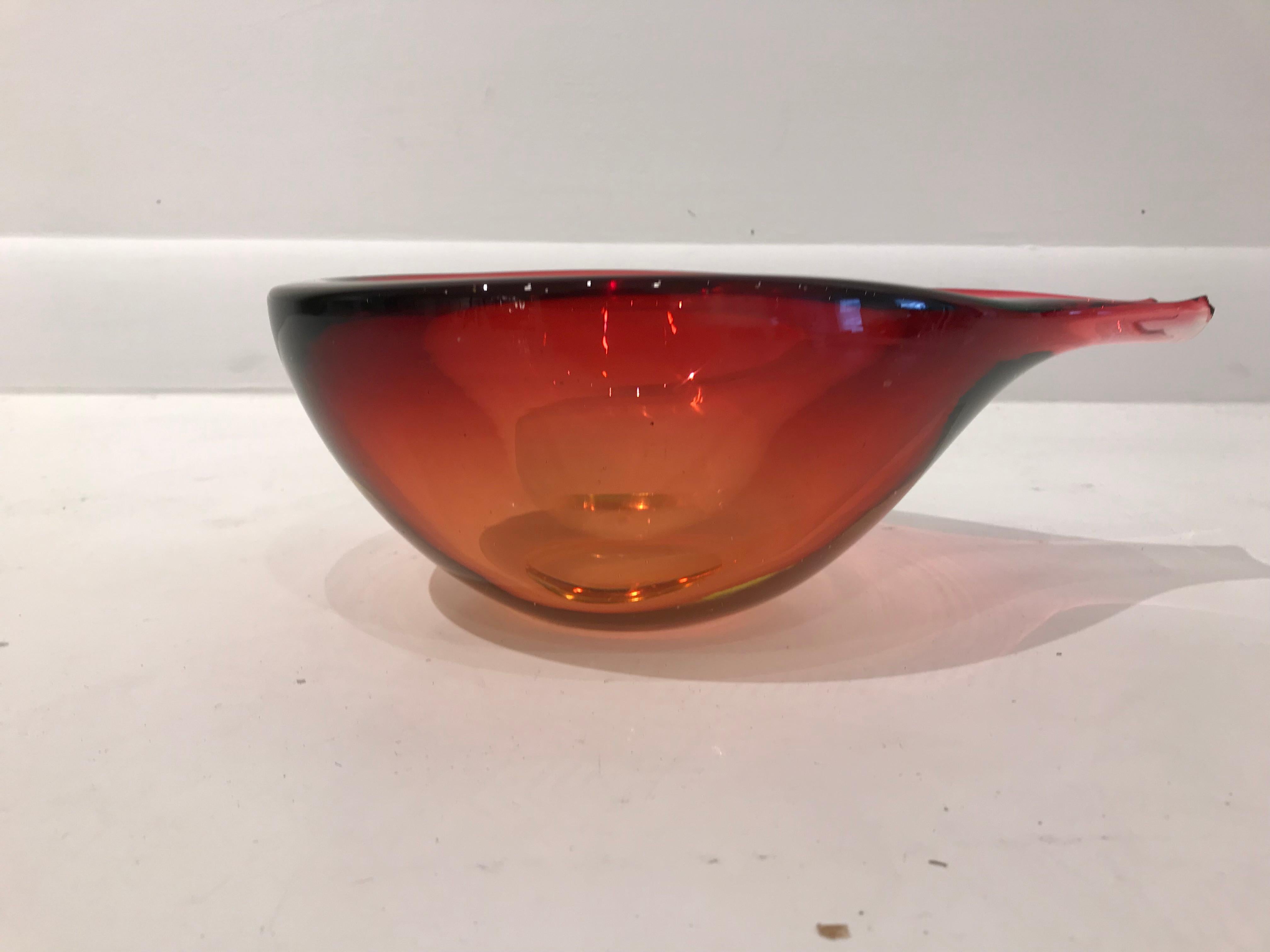 Red Murano glass red pear shaped bowl.