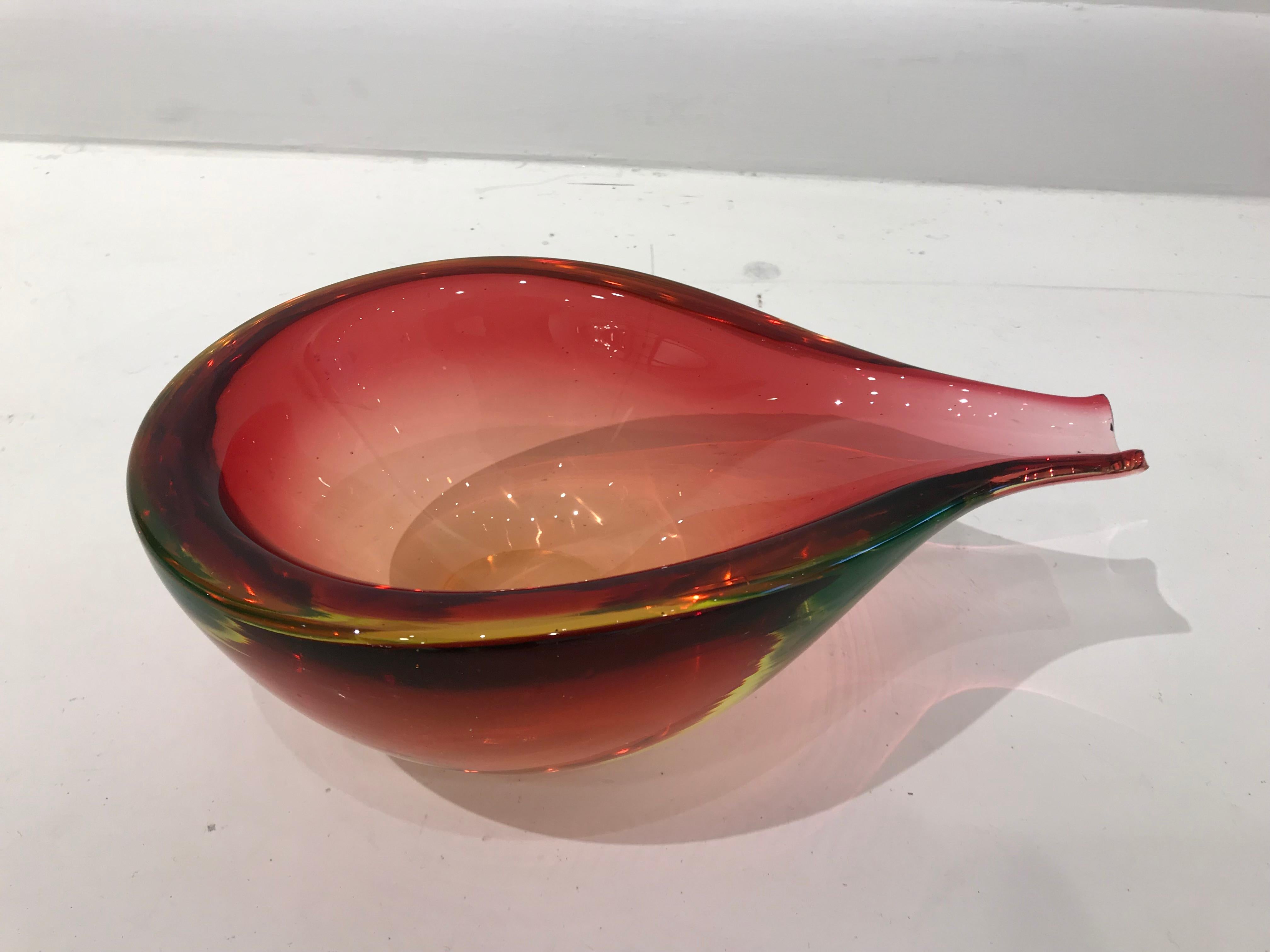 Italian Murano Glass Red Pear Shaped Bowl