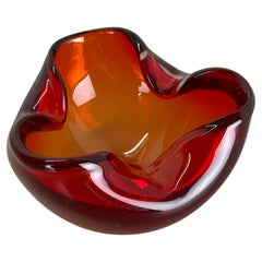 Retro Murano Glass "RED-YELLOW"  Bowl Element Shell Ashtray Murano, Italy, 1970s
