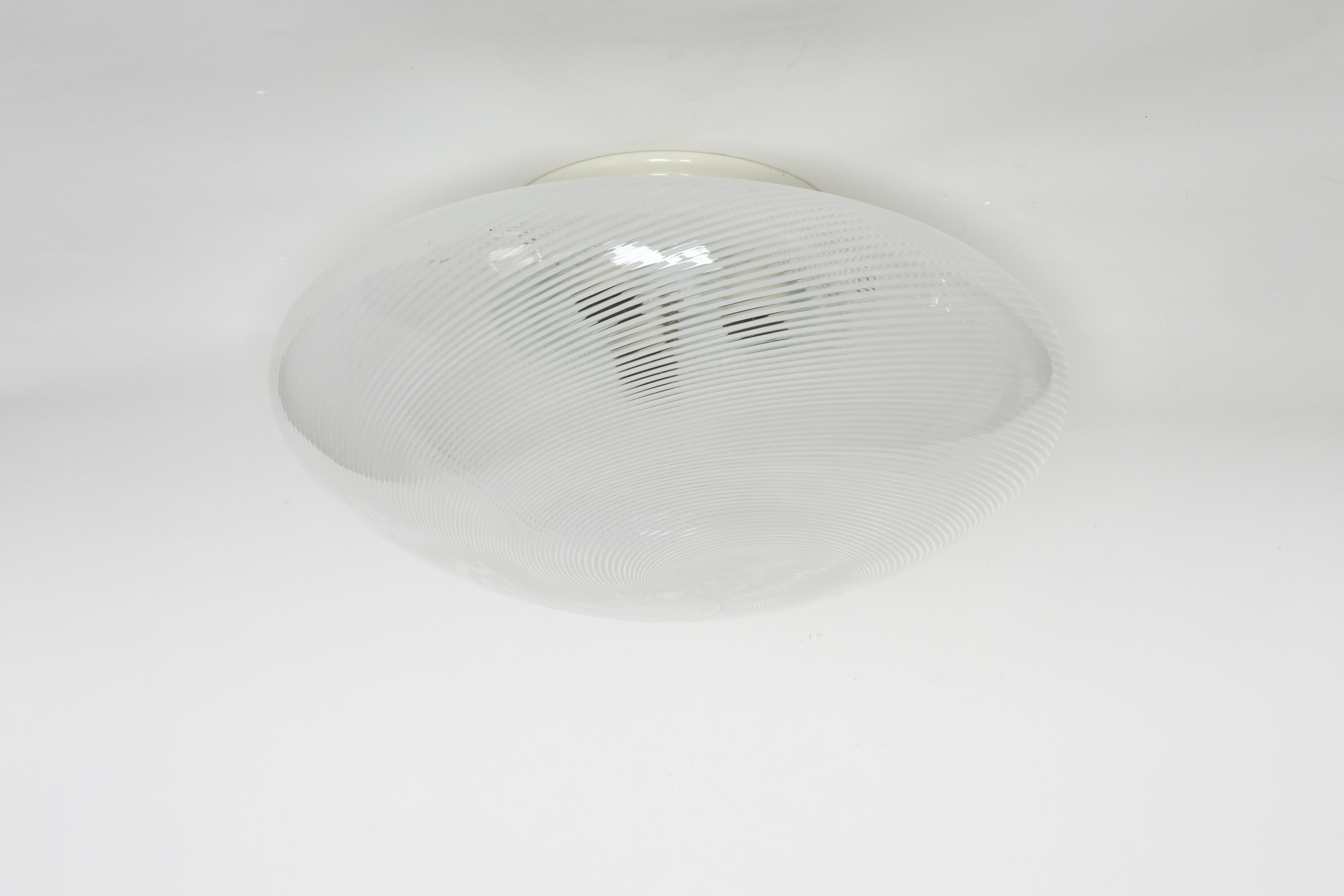 Mid-20th Century Murano Glass Reticello Flush Mount Light, circa 1960s For Sale