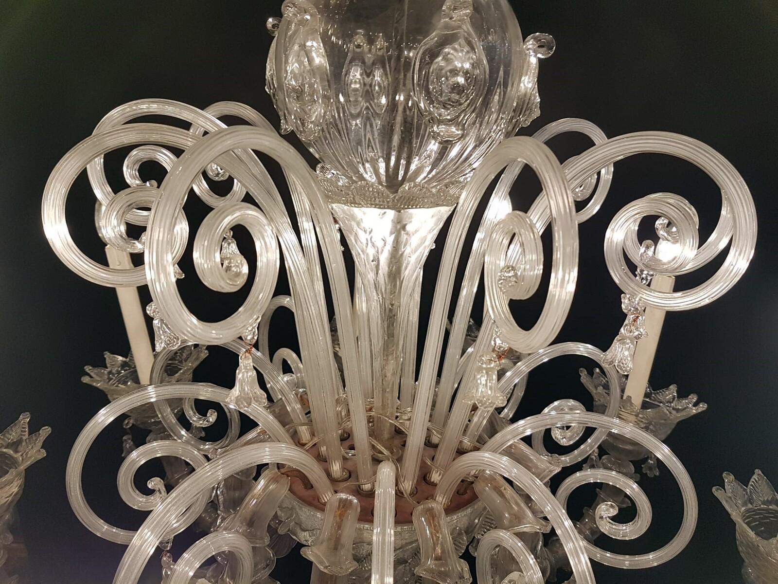 Late 20th Century Murano Glass Rezzonico Chandelier - 10 Sconces For Sale