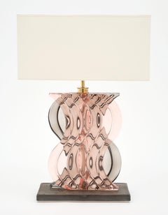 Hand-Crafted Murano Glass Table Lamps in Pink and Gray, Mid-Century Style