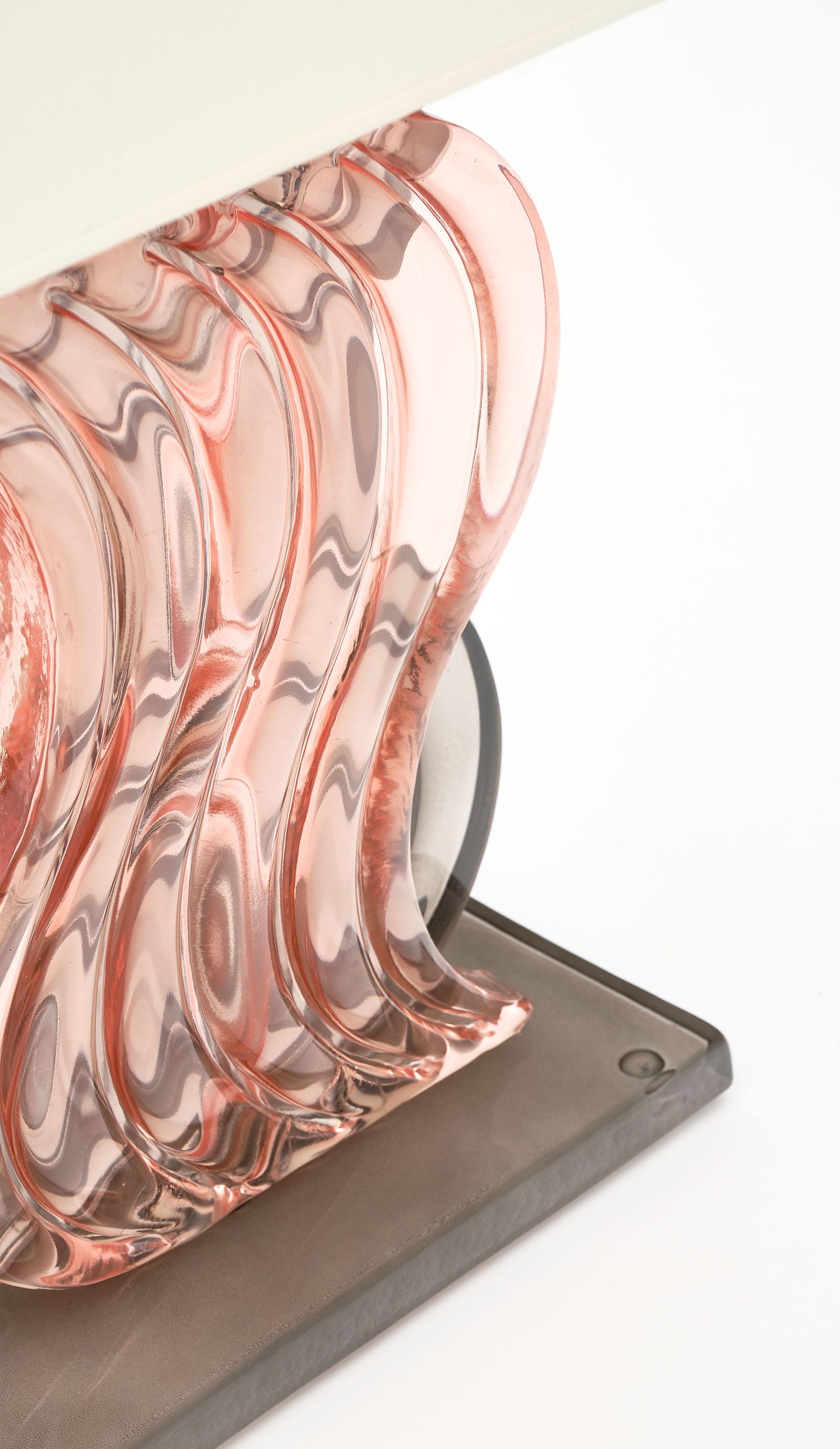Italian Murano Glass Ridged Pink and Gray Lamps For Sale