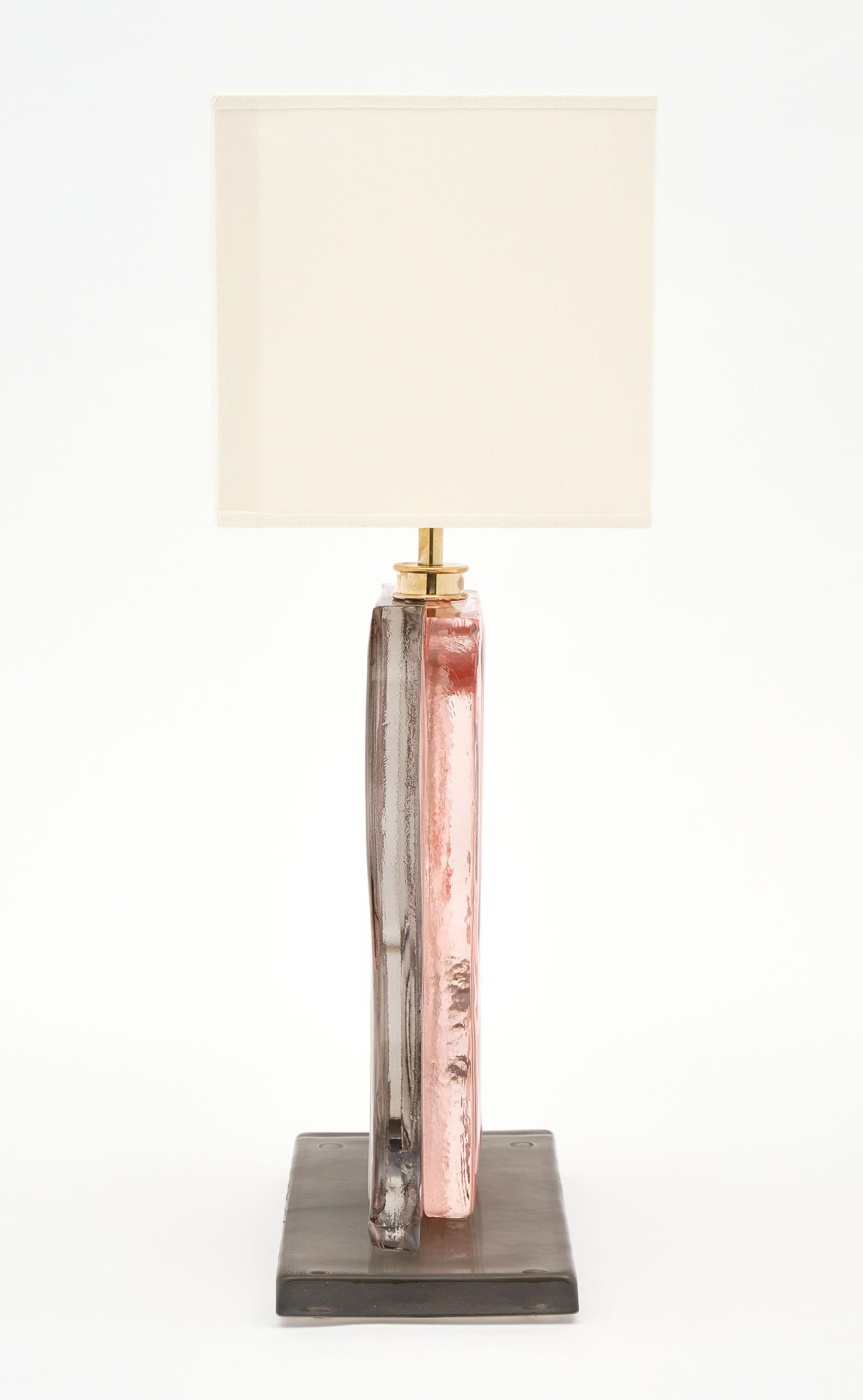 Murano Glass Ridged Pink and Gray Lamps In New Condition For Sale In Austin, TX