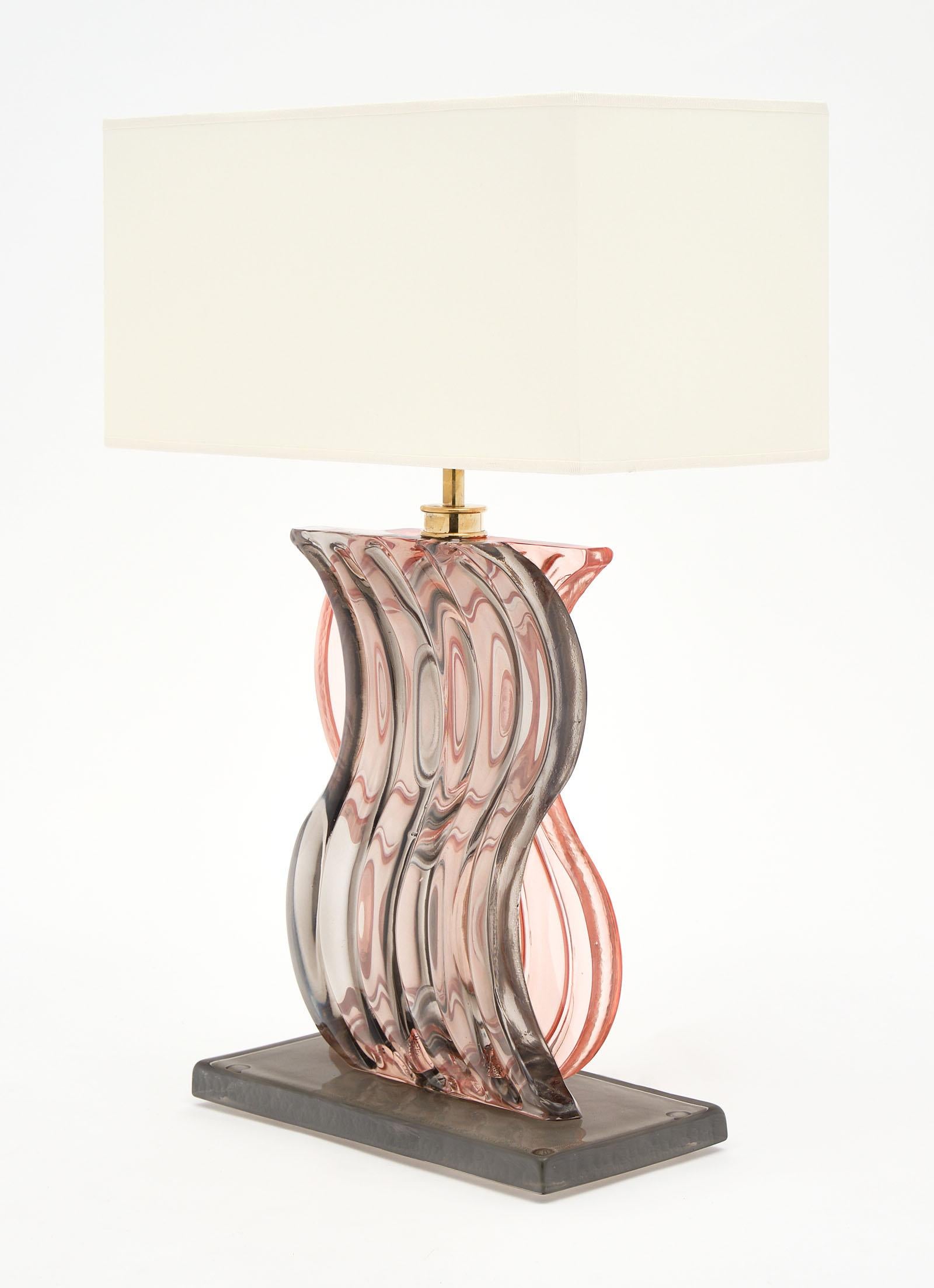 Contemporary Murano Glass Ridged Pink and Gray Lamps For Sale