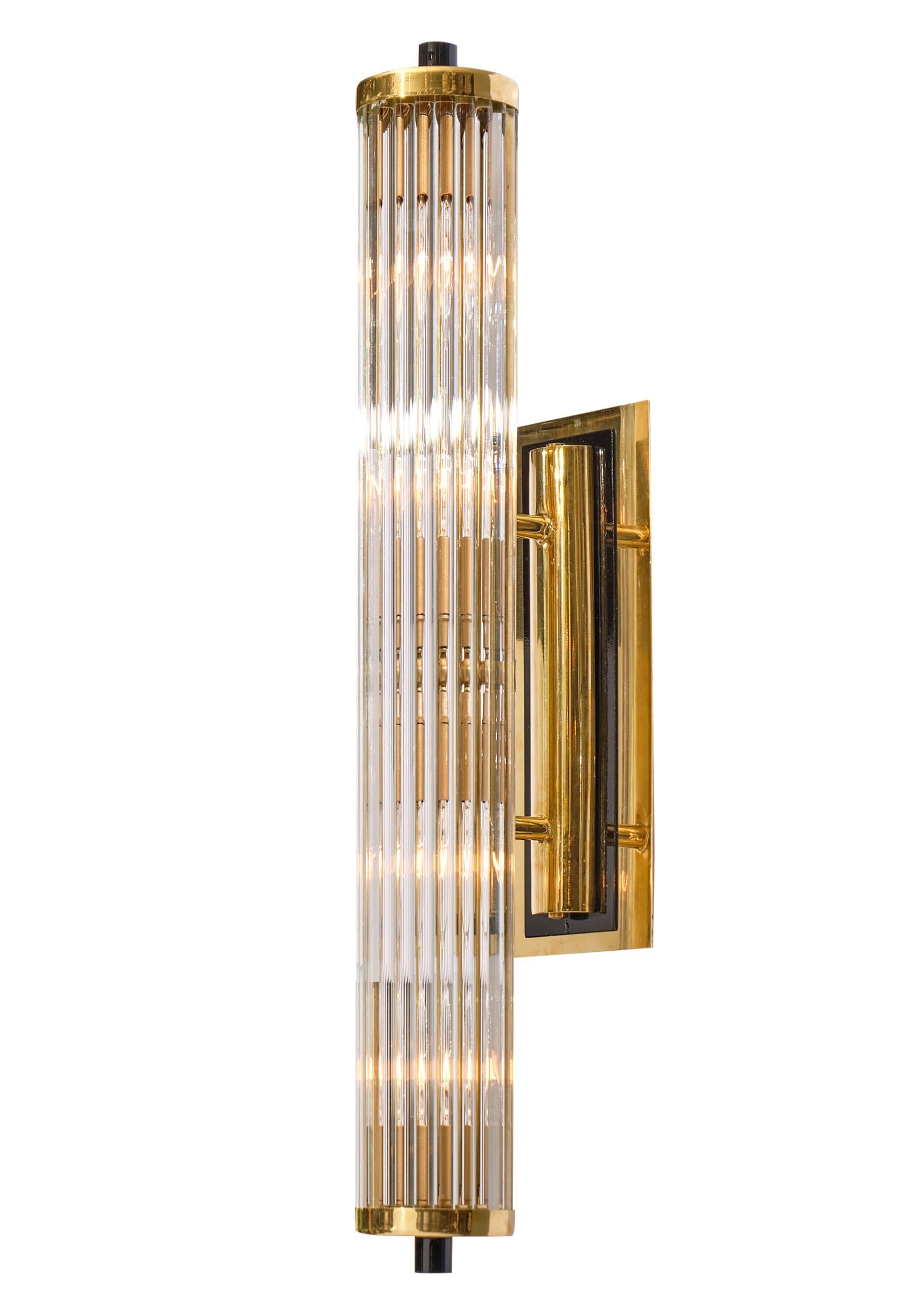 Modern Murano Glass Rod and Brass Sconces For Sale