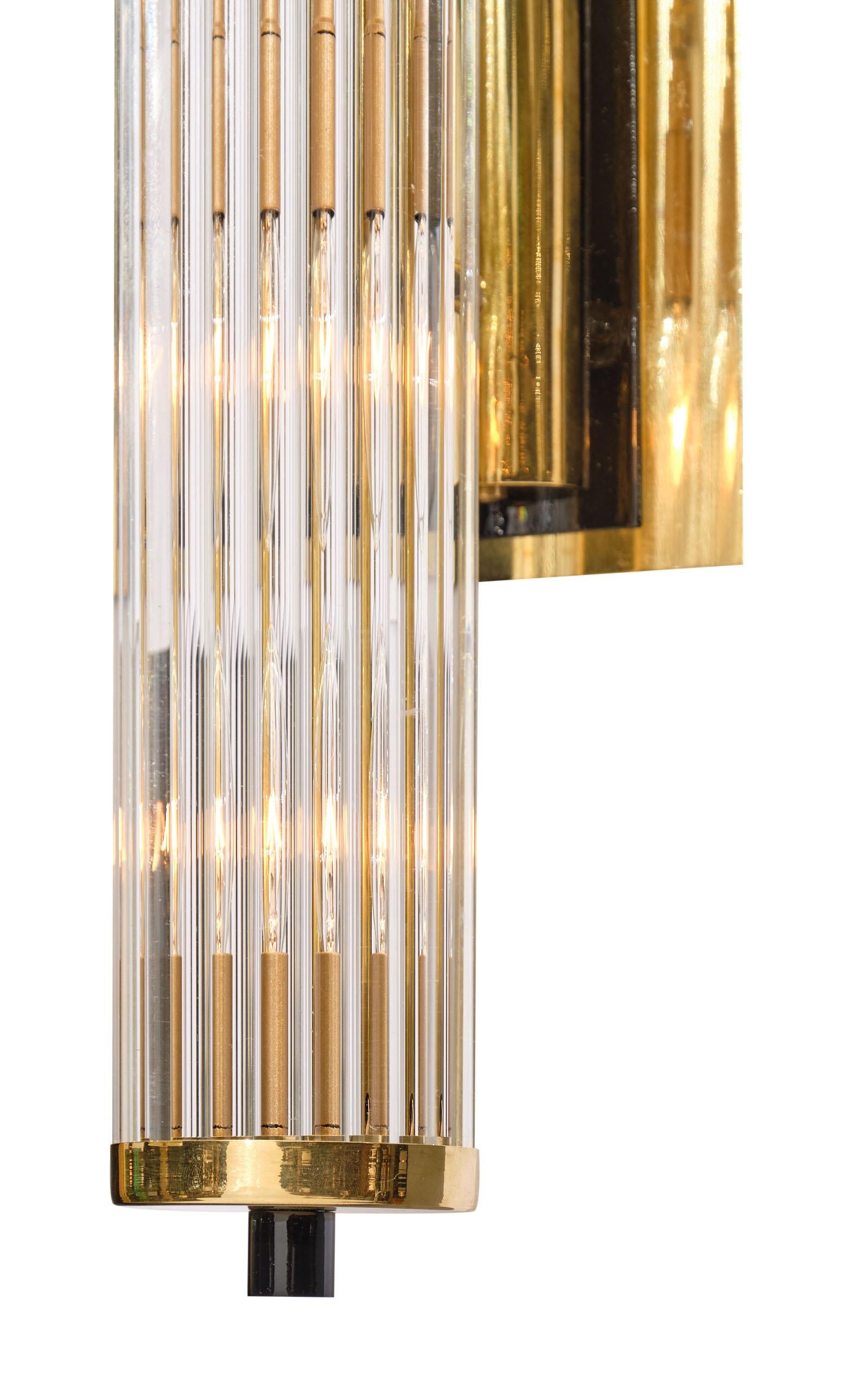 Italian Murano Glass Rod and Brass Sconces For Sale
