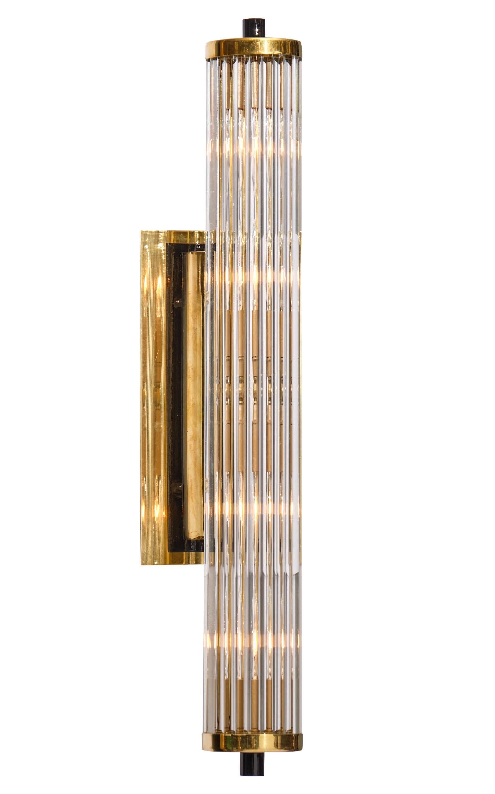 Contemporary Murano Glass Rod and Brass Sconces For Sale