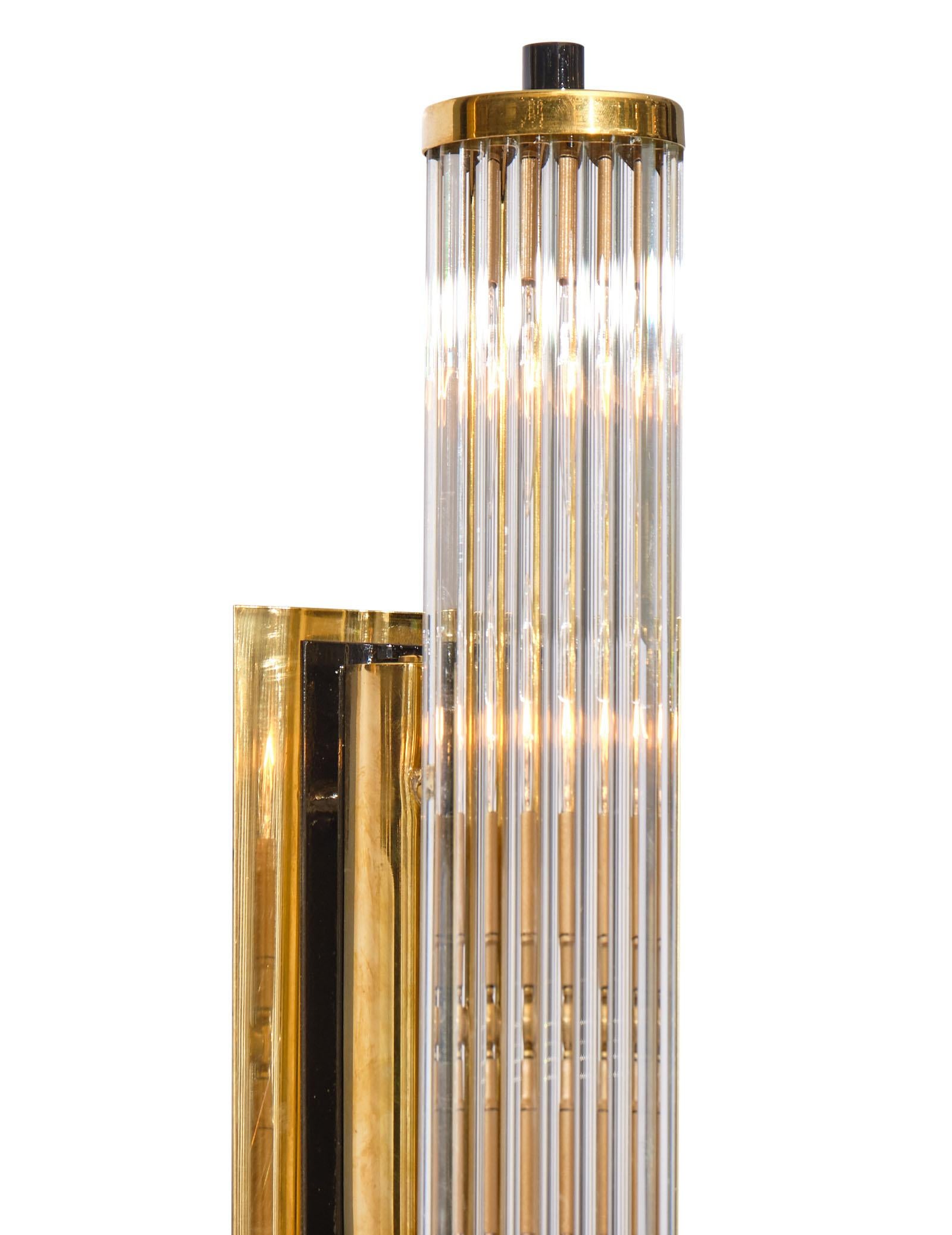 Murano Glass Rod and Brass Sconces For Sale 1