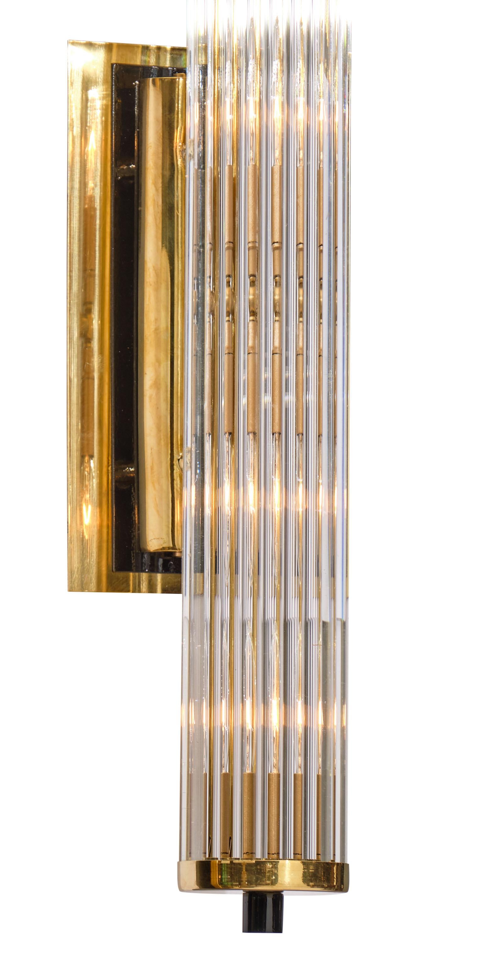 Murano Glass Rod and Brass Sconces For Sale 2