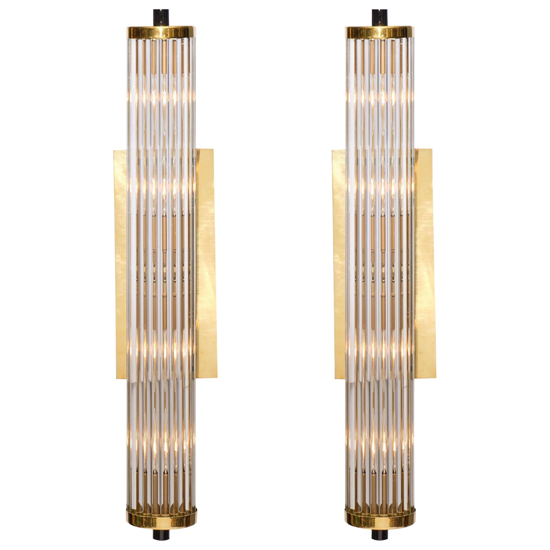 Murano Glass Rod and Brass Sconces