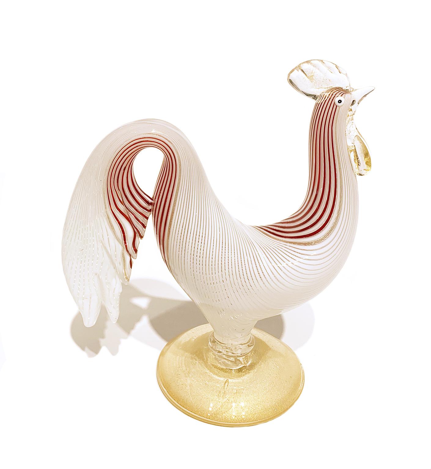 Modern Murano Glass Rooster-Shaped Sculpture, Dino Martens, Venice Aureliano Toso, 1954 For Sale