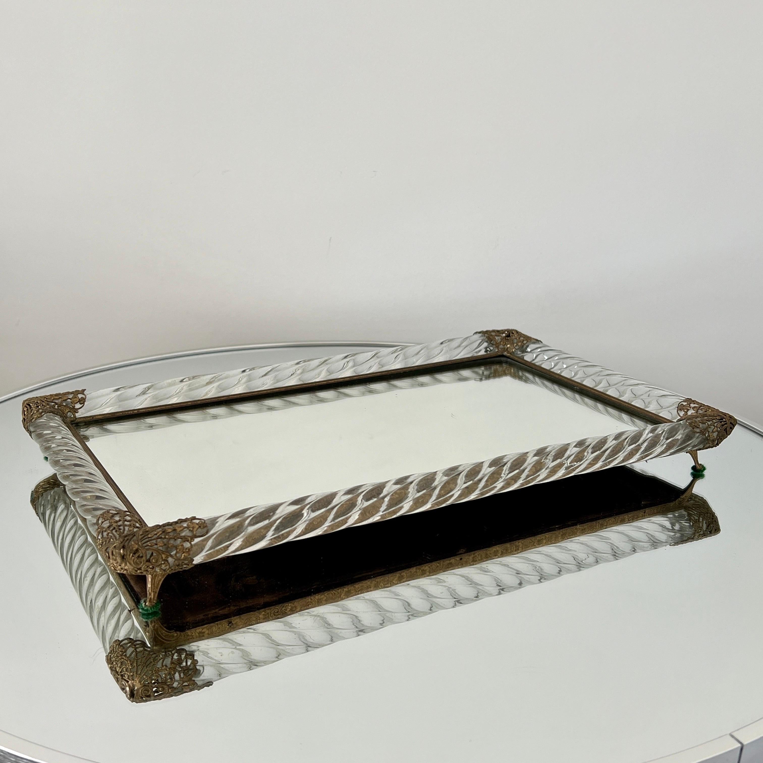 Murano Glass Rope and Mirrored Footed Vanity Tray, Italy, c. 1940 For Sale 2