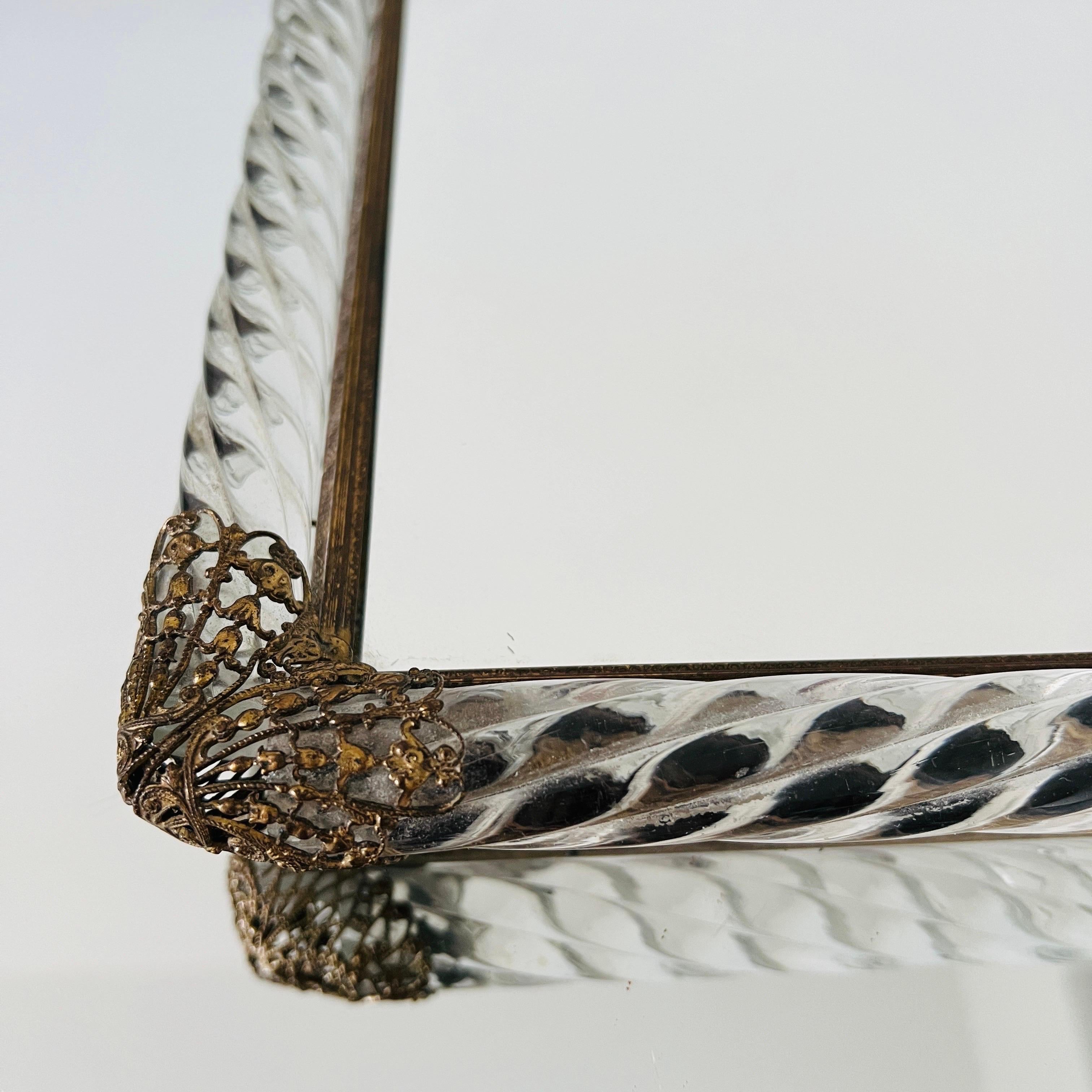 Murano Glass Rope and Mirrored Footed Vanity Tray, Italy, c. 1940 In Good Condition For Sale In Fort Lauderdale, FL