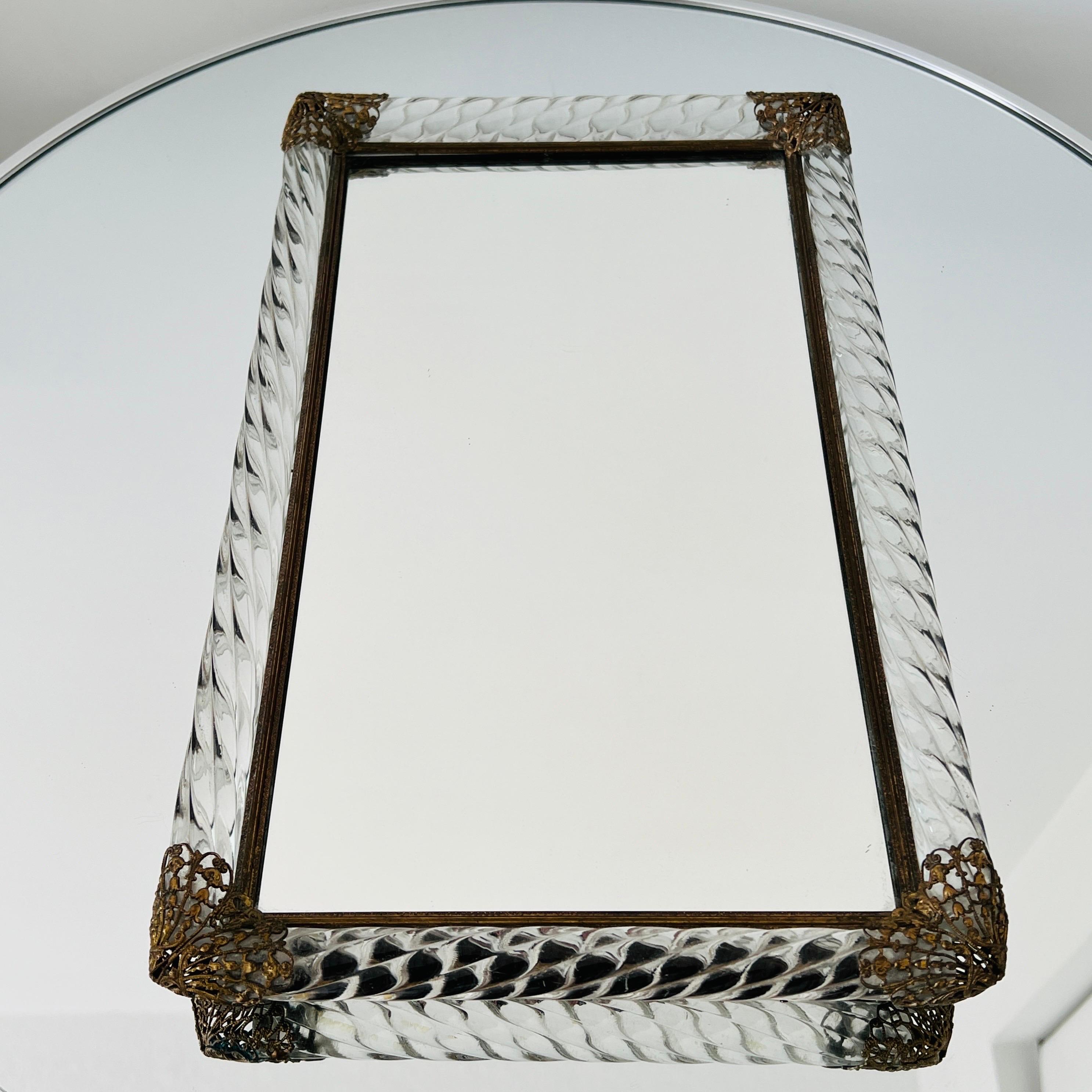 Mid-20th Century Murano Glass Rope and Mirrored Footed Vanity Tray, Italy, c. 1940 For Sale