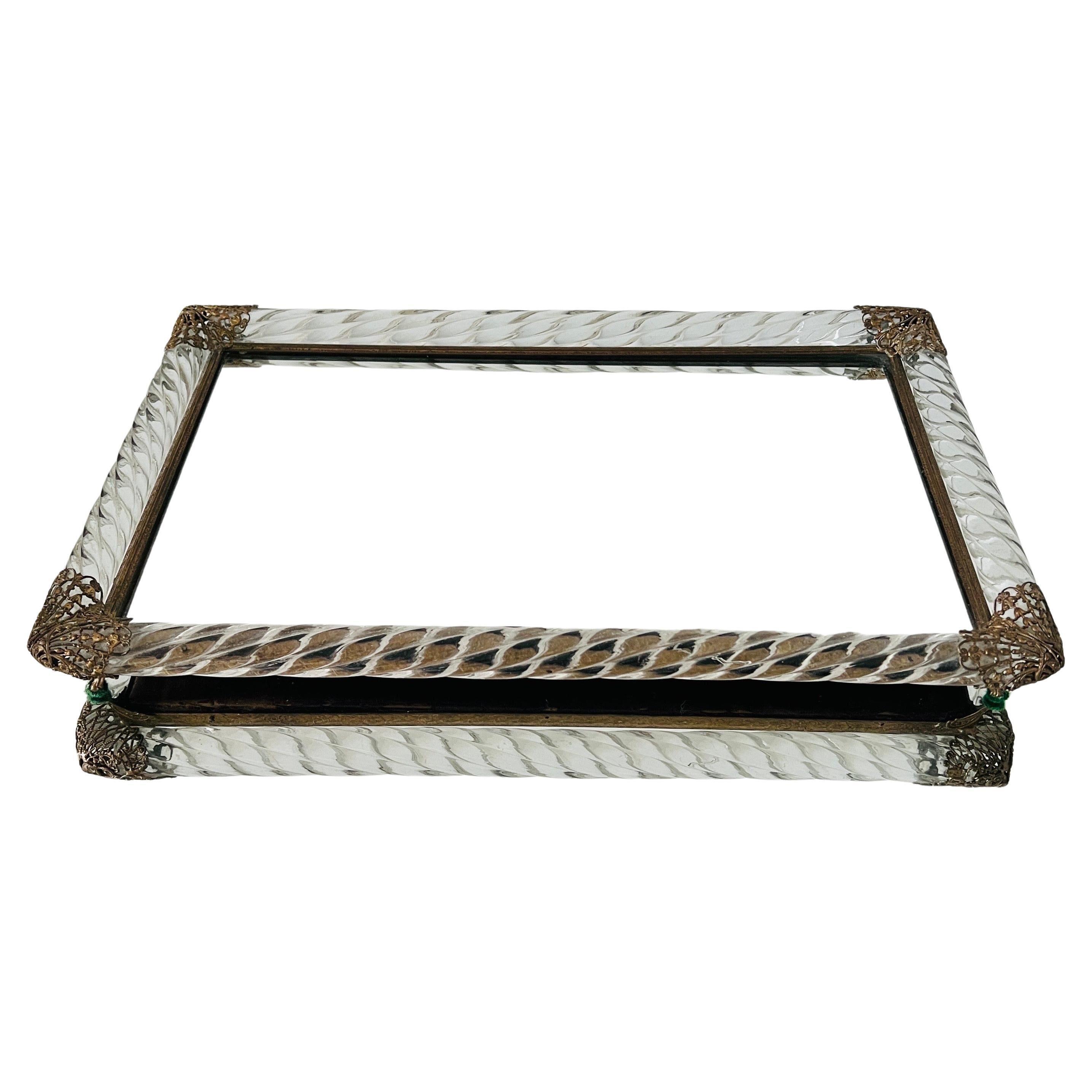 Murano Glass Rope and Mirrored Footed Vanity Tray, Italy, c. 1940 For Sale