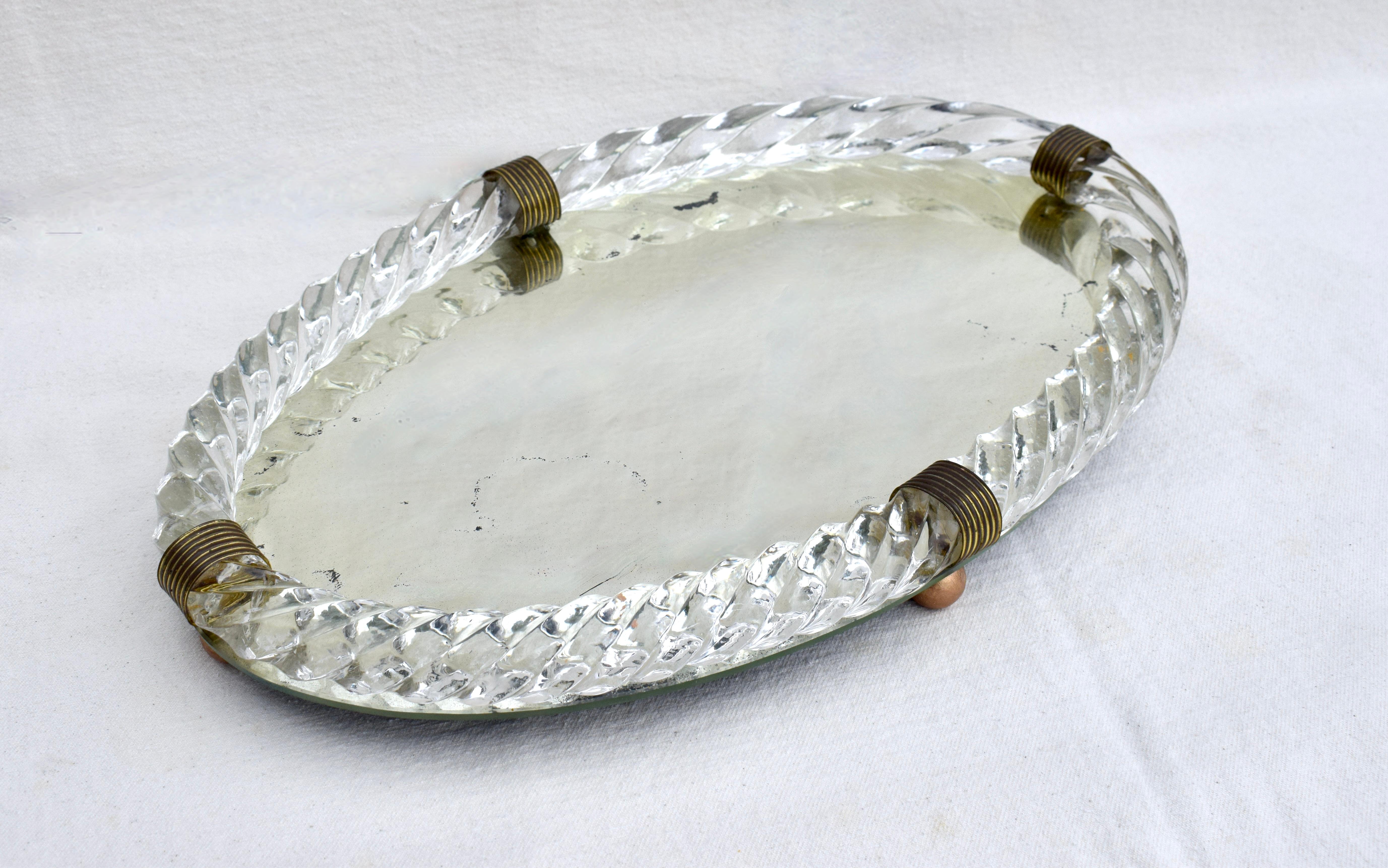 Italian Murano Glass Rope Mirrored Tray by Venini
