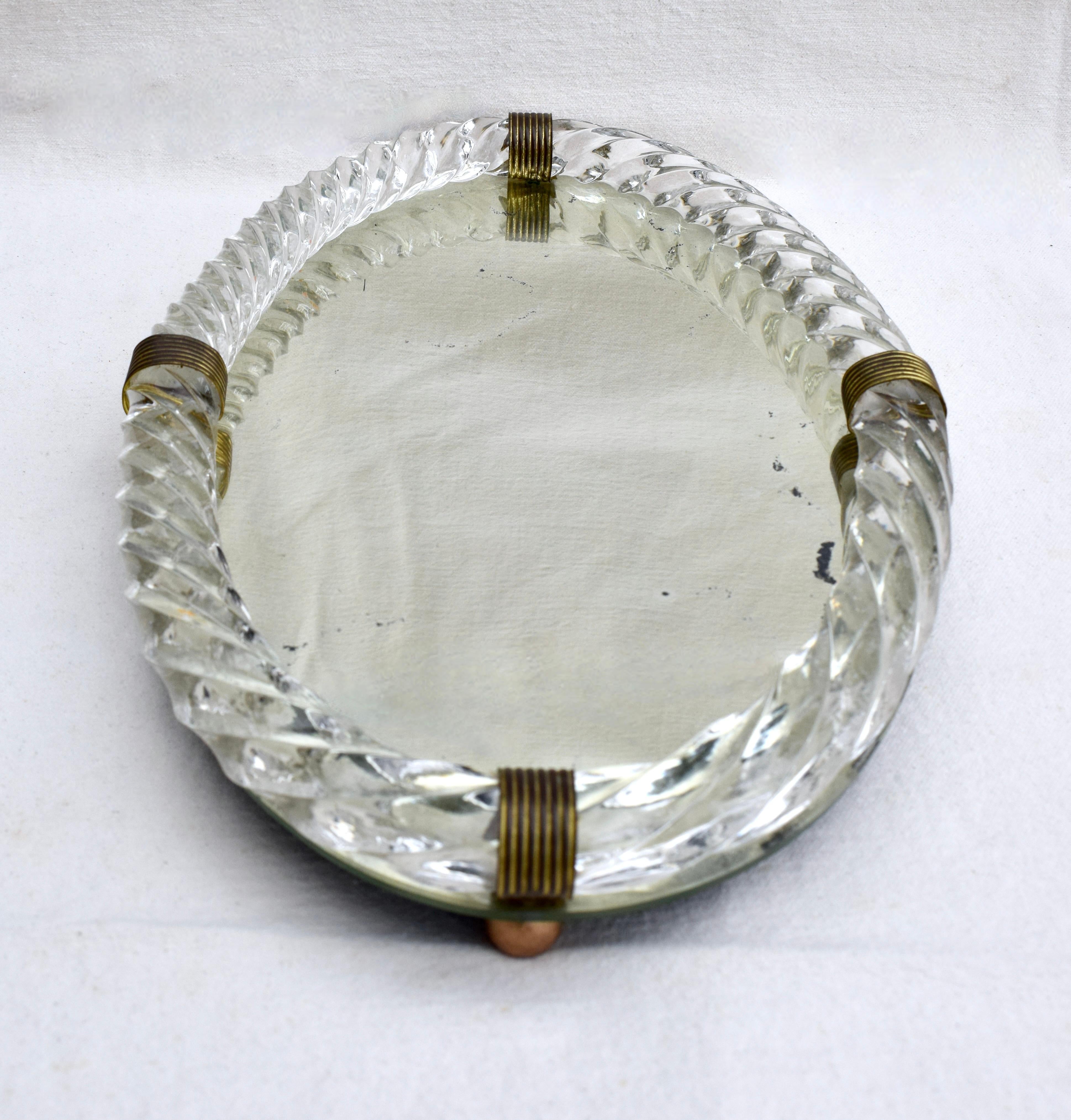 Mid-20th Century Murano Glass Rope Mirrored Tray by Venini
