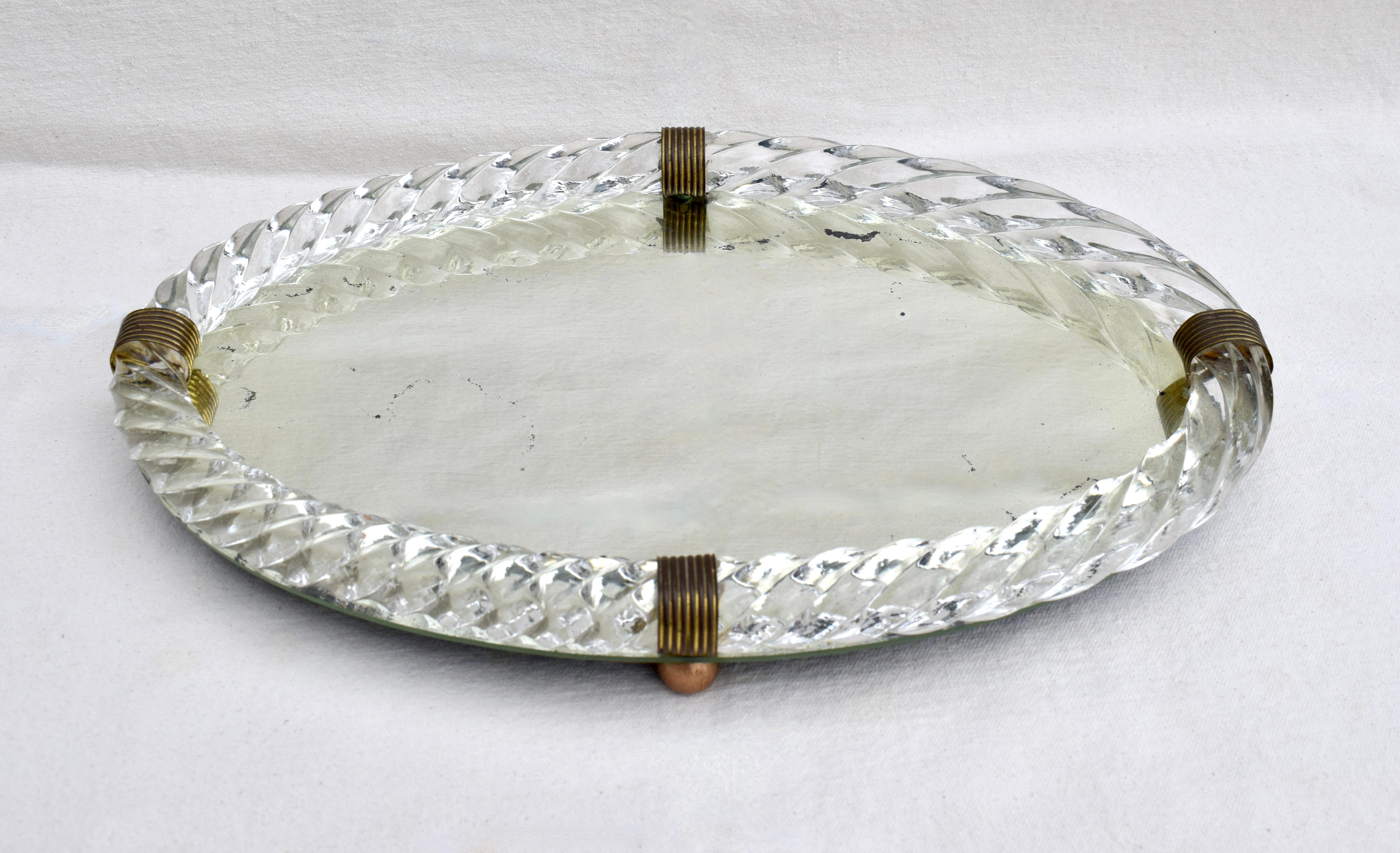 Metal Murano Glass Rope Mirrored Tray by Venini