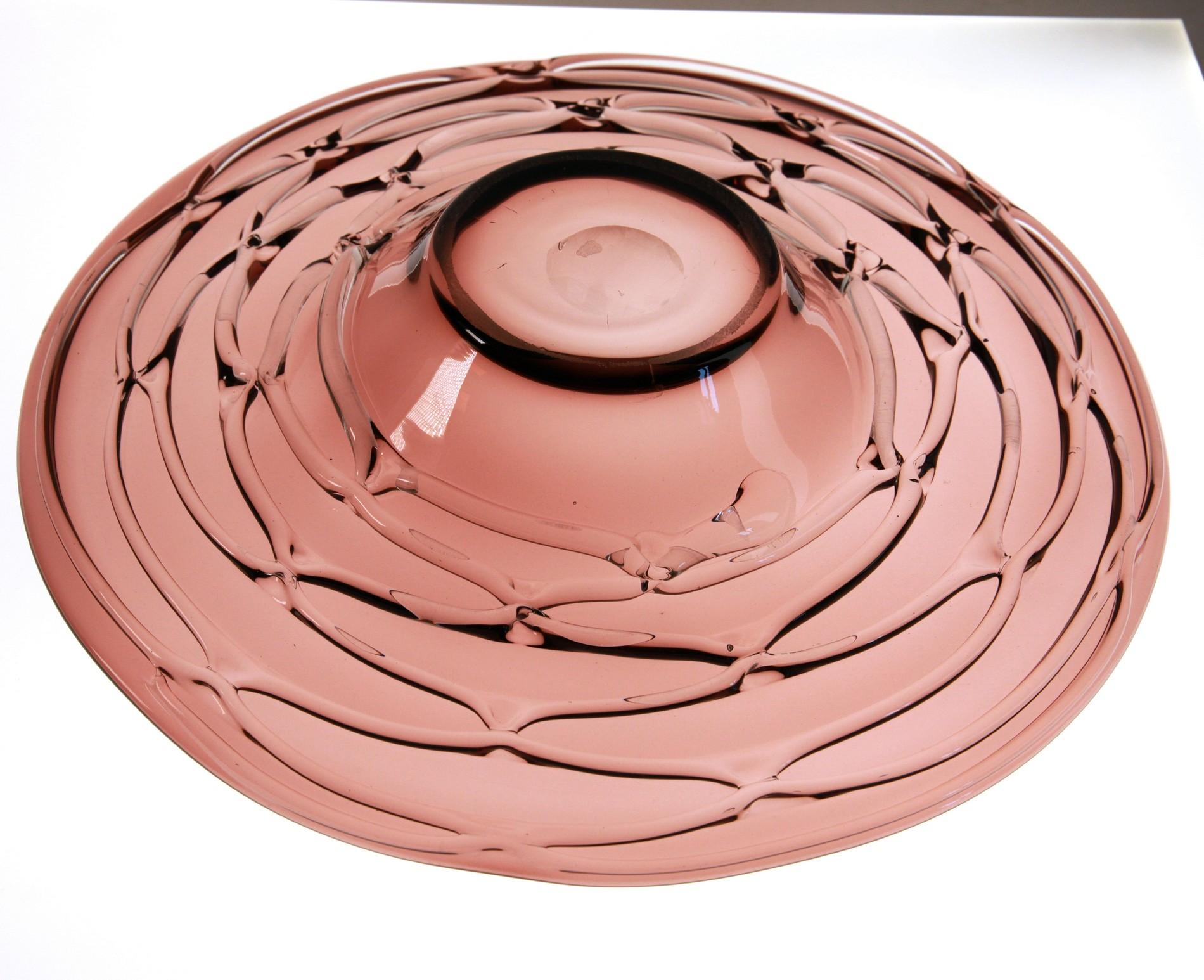 Art Glass Murano Glass Rose Amethyst Plate, Greca Merletto Decoration, Zecchin Style 1970s