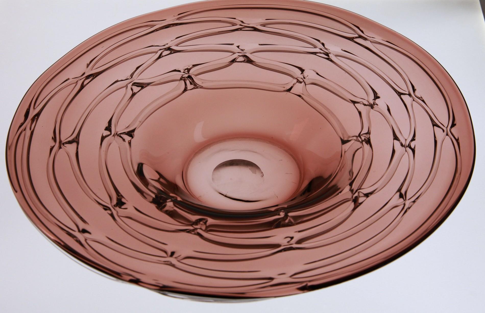Murano Glass Rose Amethyst Plate, Greca Merletto Decoration, Zecchin Style 1970s 3