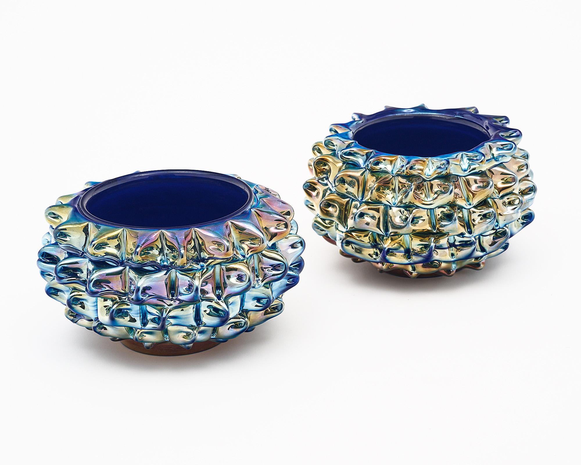 Moderno Ciotole in vetro di Murano Rostrate Blu in vendita