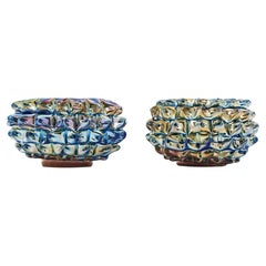 Murano Glass Rostrate Blue Bowls, hand Blown, Italian