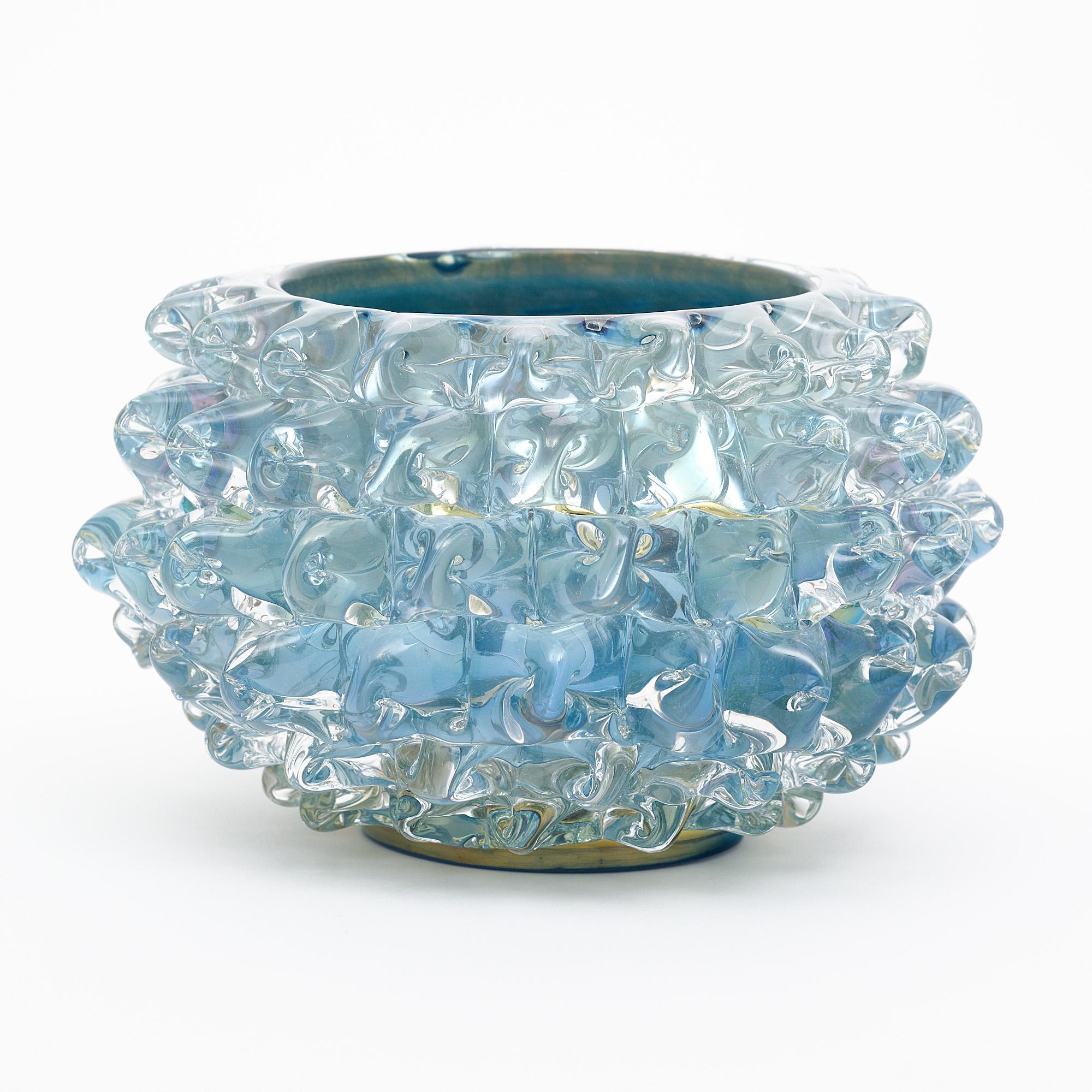 Modern Murano Glass Rostrate Sky Blue Bowl For Sale