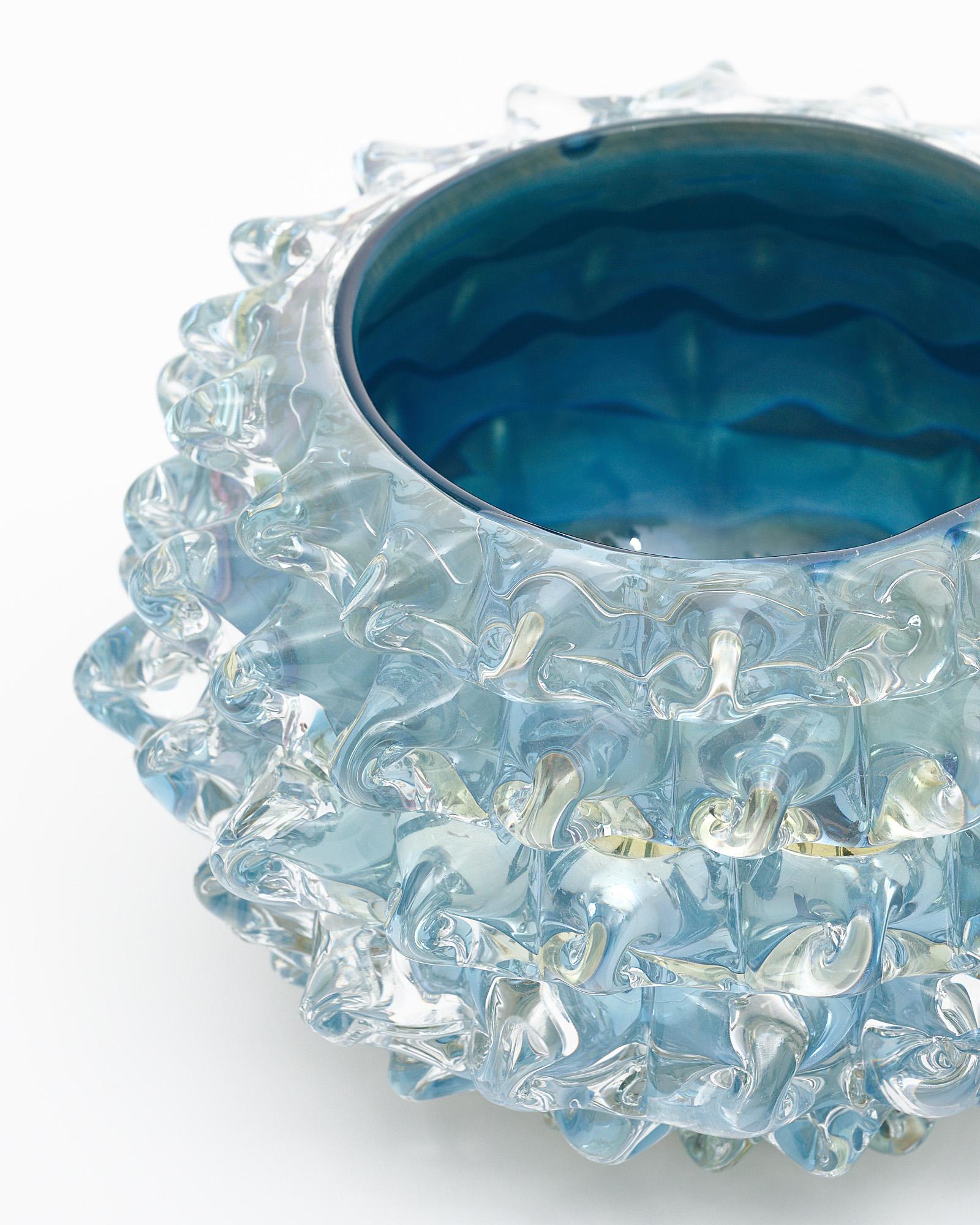 Italian Murano Glass Rostrate Sky Blue Bowl For Sale