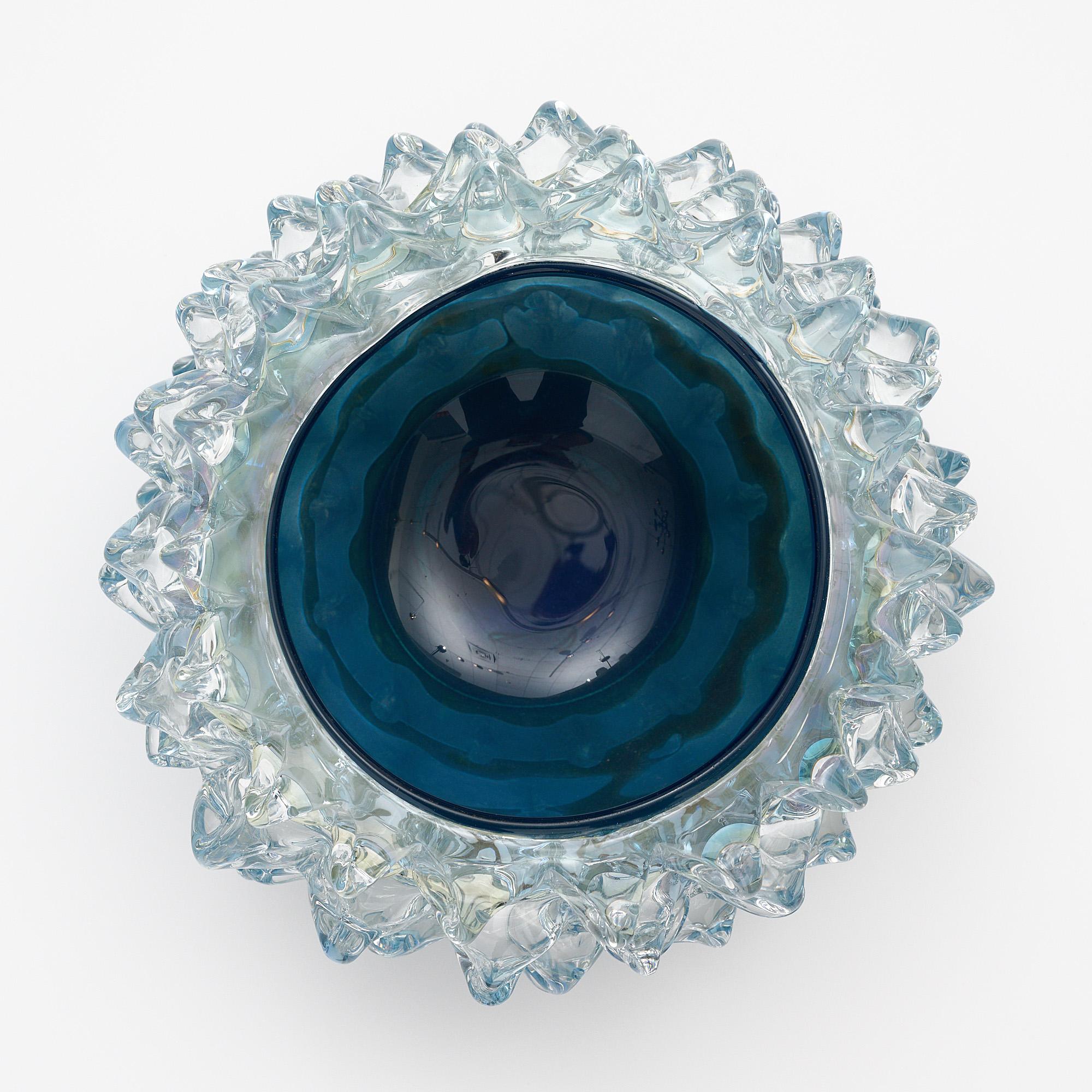 Contemporary Murano Glass Rostrate Sky Blue Bowl For Sale