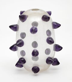 Murano Glass Rostrato Vase, Hand-Blown Purple Beaks, Mid-Century