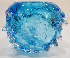 Blue Mid-Century Modern Murano Rostrato or Mugnoni Style Art Glass Vessel
