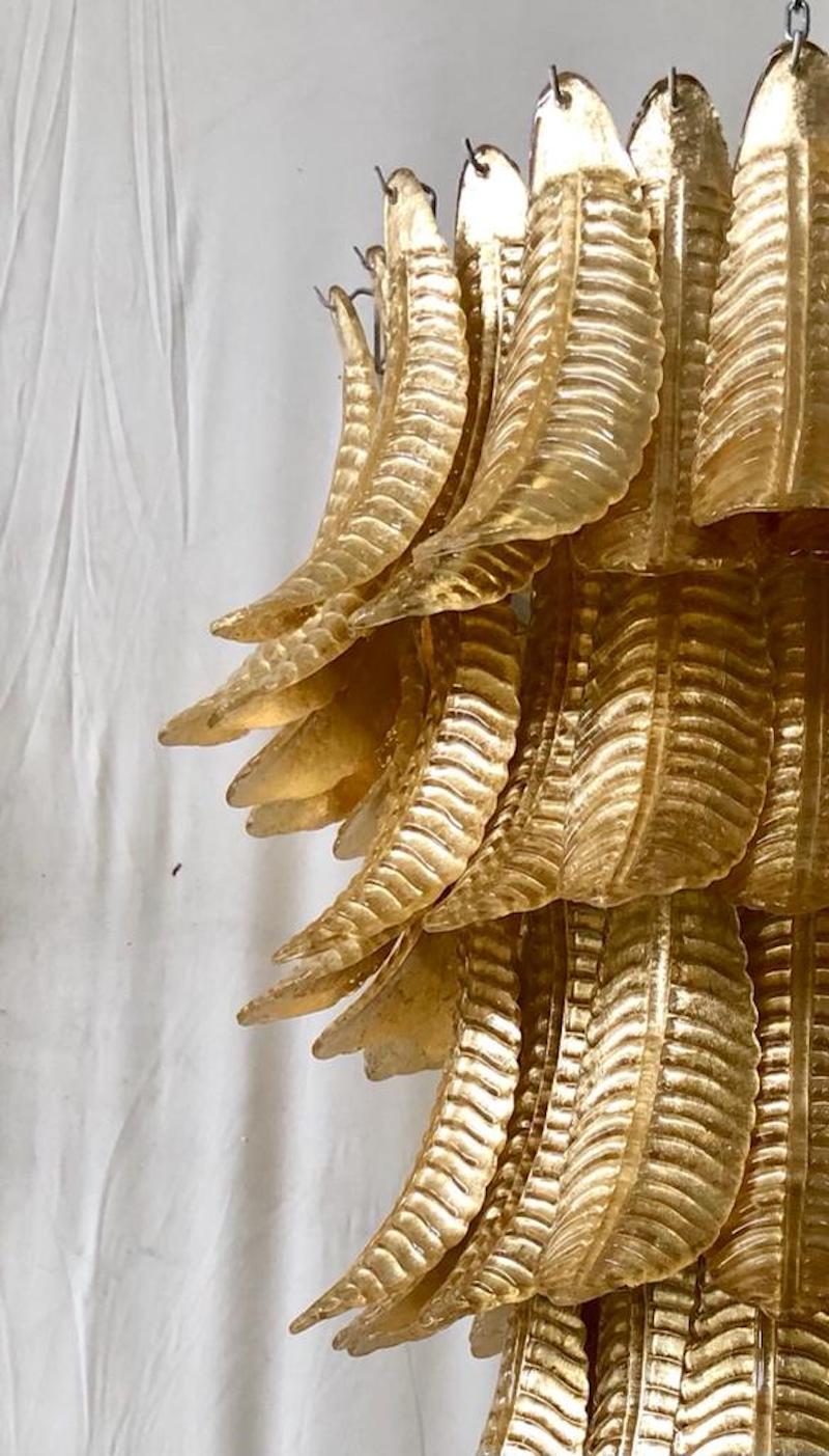 Mid-Century Modern Murano Glass Round Gold Leaf Mid-Century Chandelier, 1980 For Sale