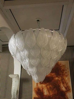 Murano Glass Round Ice White Color Italian Chandelier and Pendant, 2020