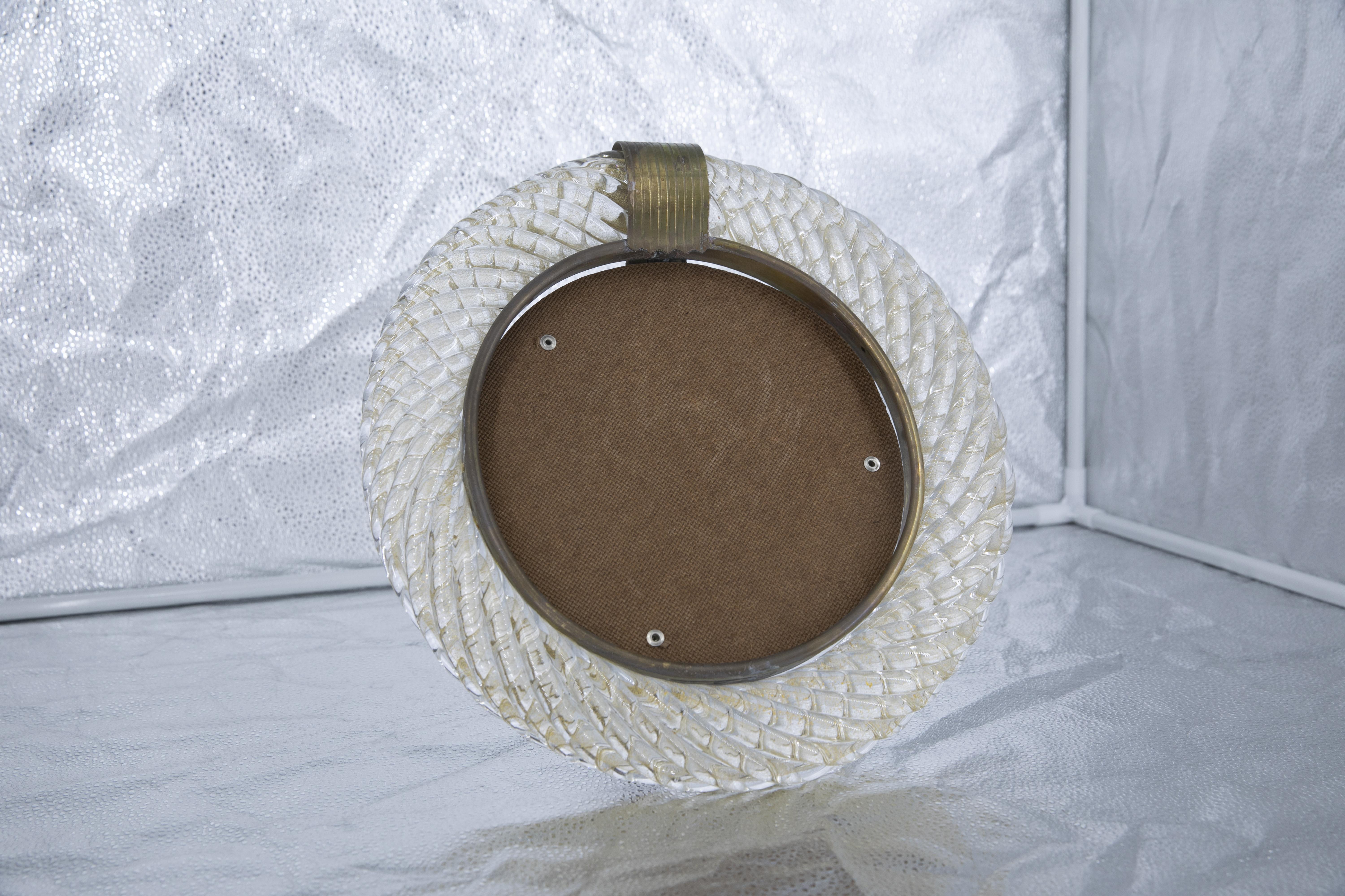 Mid-Century Modern Murano Glass Round Picture Frame, Barovier & Toso Furnace, Made in Italy, 1980s