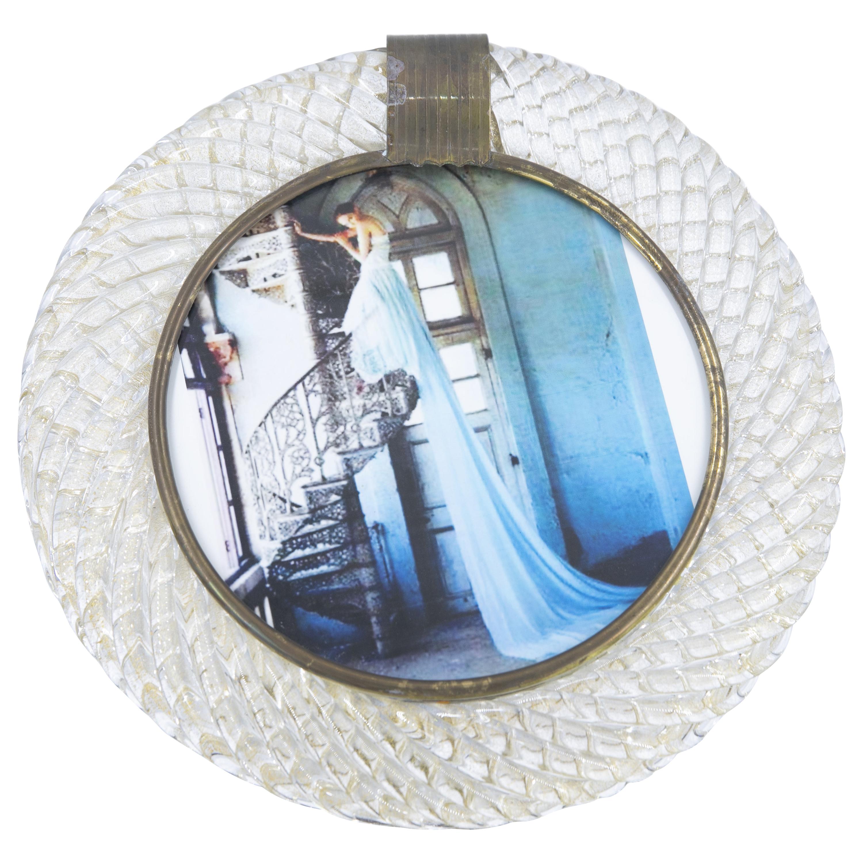Murano Glass Round Picture Frame, Barovier & Toso Furnace, Made in Italy, 1980s