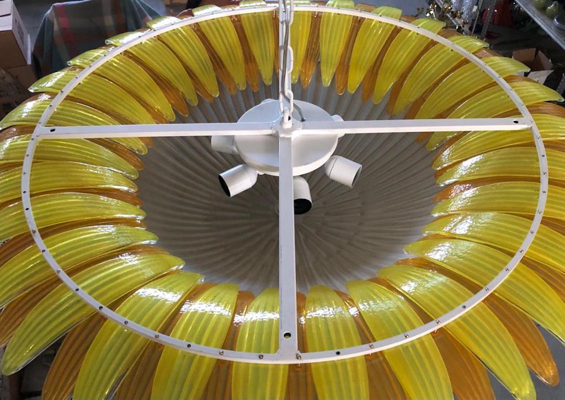 Murano Glass Round Yellow Mid-Century Chandelier and Pendants, 1980 For Sale 4
