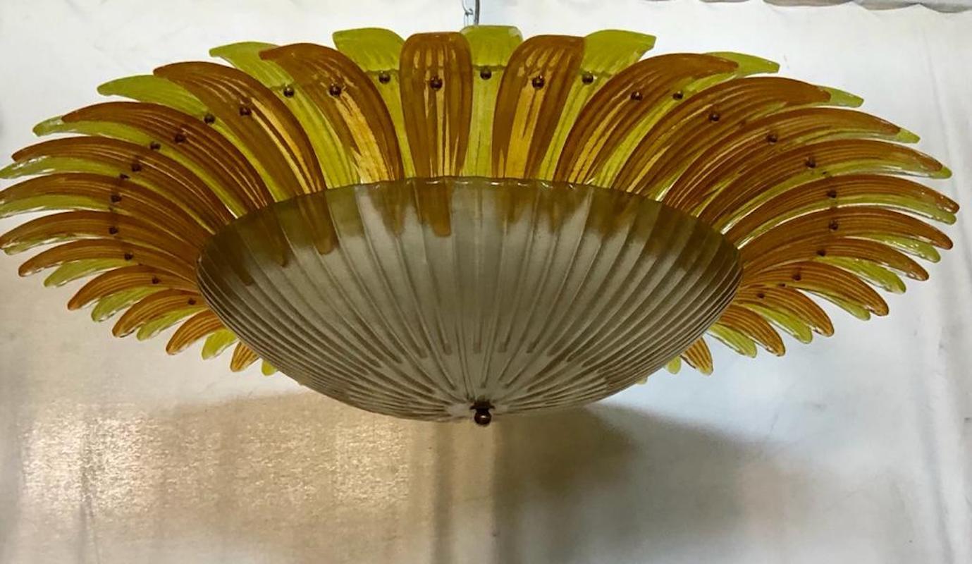Mid-Century Modern Murano Glass Round Yellow Mid-Century Chandelier, 1980 For Sale