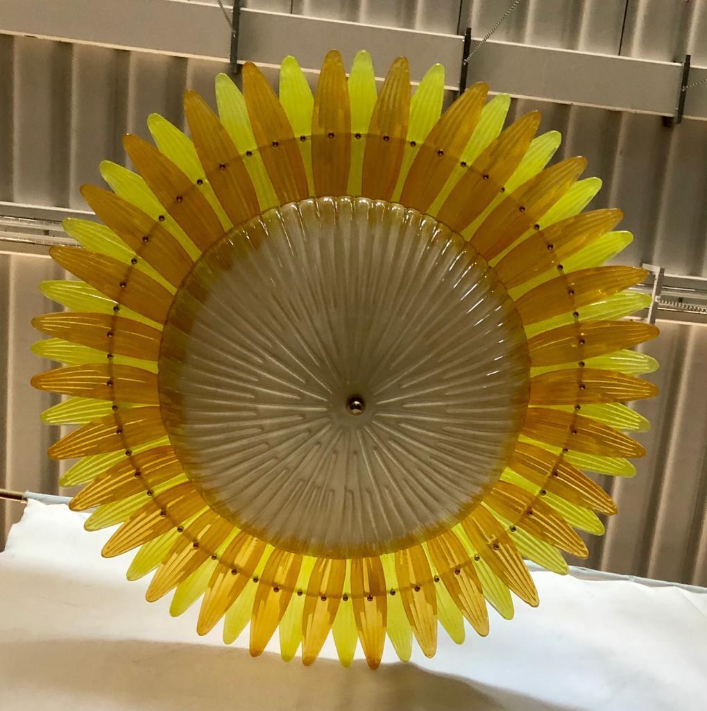 Late 20th Century Murano Glass Round Yellow Mid-Century Chandelier, 1980 For Sale