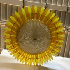 Murano Glass Round Yellow Mid-Century Chandelier and Pendants, 1980