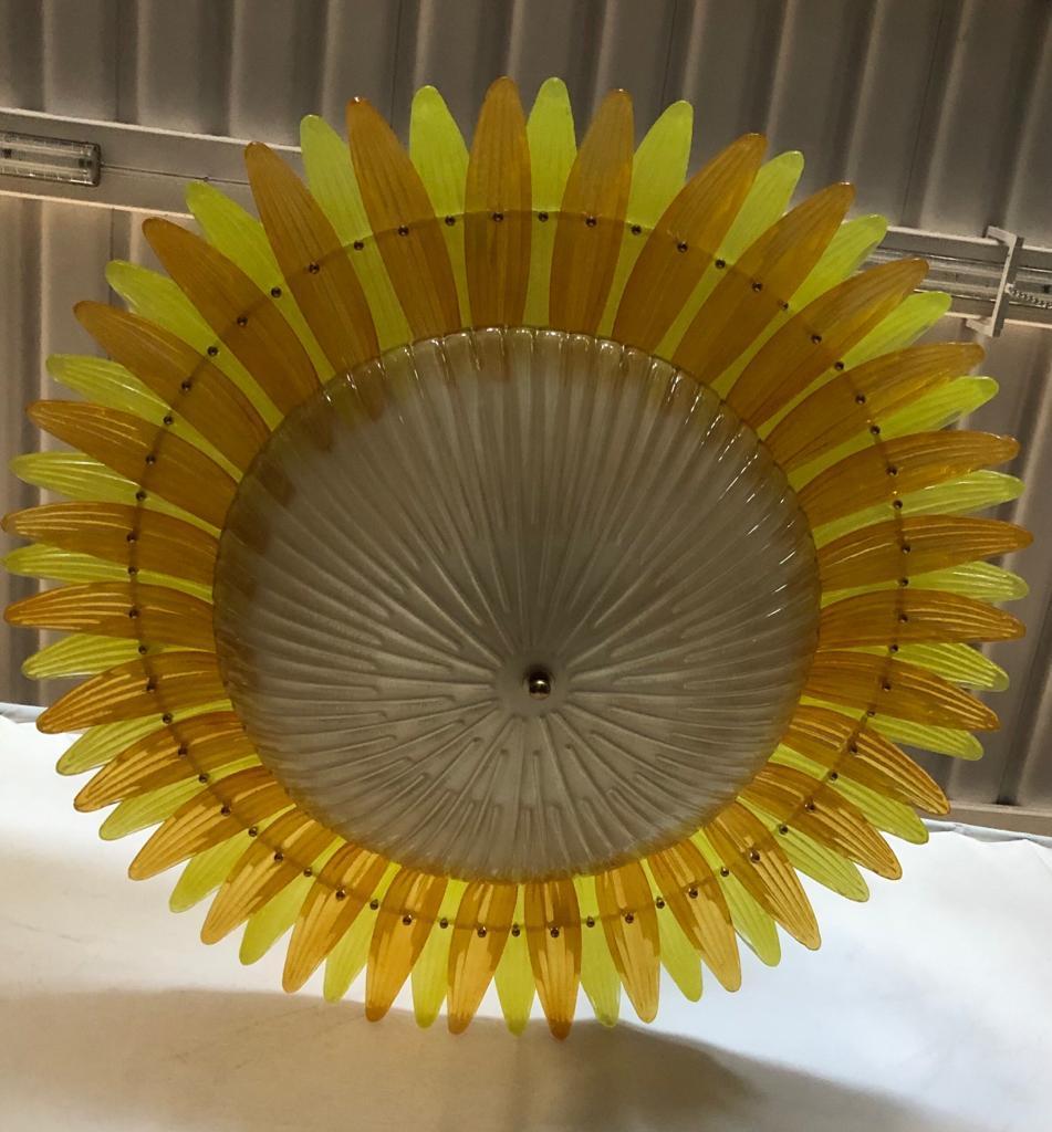 Murano Glass Round Yellow Mid-Century Chandelier, 1980 For Sale 1