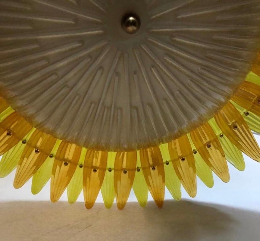 Italian Murano Glass Round Yellow Mid-Century Chandelier and Pendants, 1980 For Sale